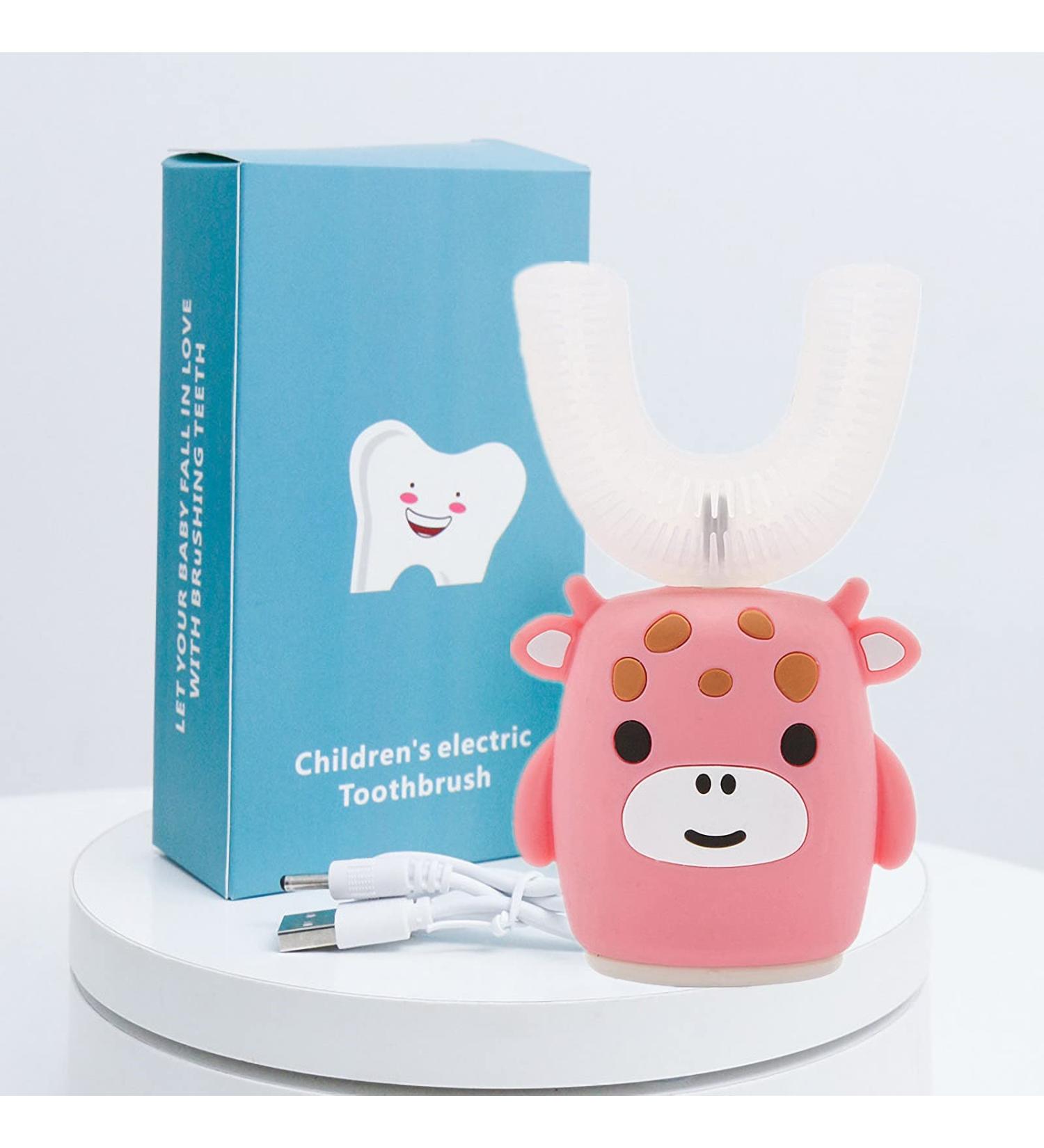 Kids Sonic Electric Toothbrush U Shaped Automatic Timer IPX7 Waterproof 5 Modes 360 Oral Cleaning Teeth Whitening Gums Massage Replaceable Soft Cartoon Modeling Design for Child 7-15 (Pink Cow) - Buy Online on GoSupps.com