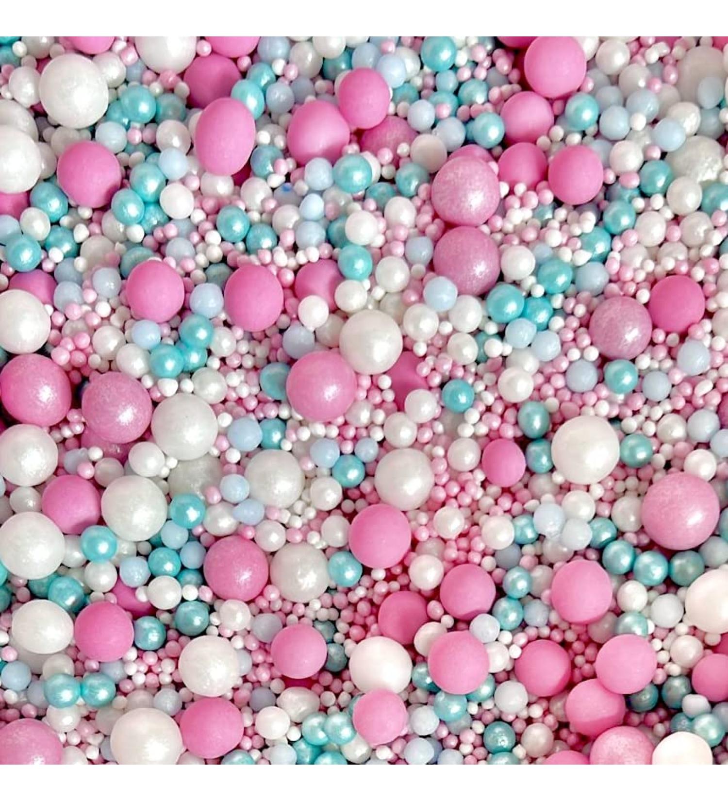 Pink White blue Baby shower gender reveal Hearts Metallic Sprinkles for cupcake cake toppers pearls balls metallic 100s and 1000s baby boy girl edible decoration cake cupcake topper GUM BALL