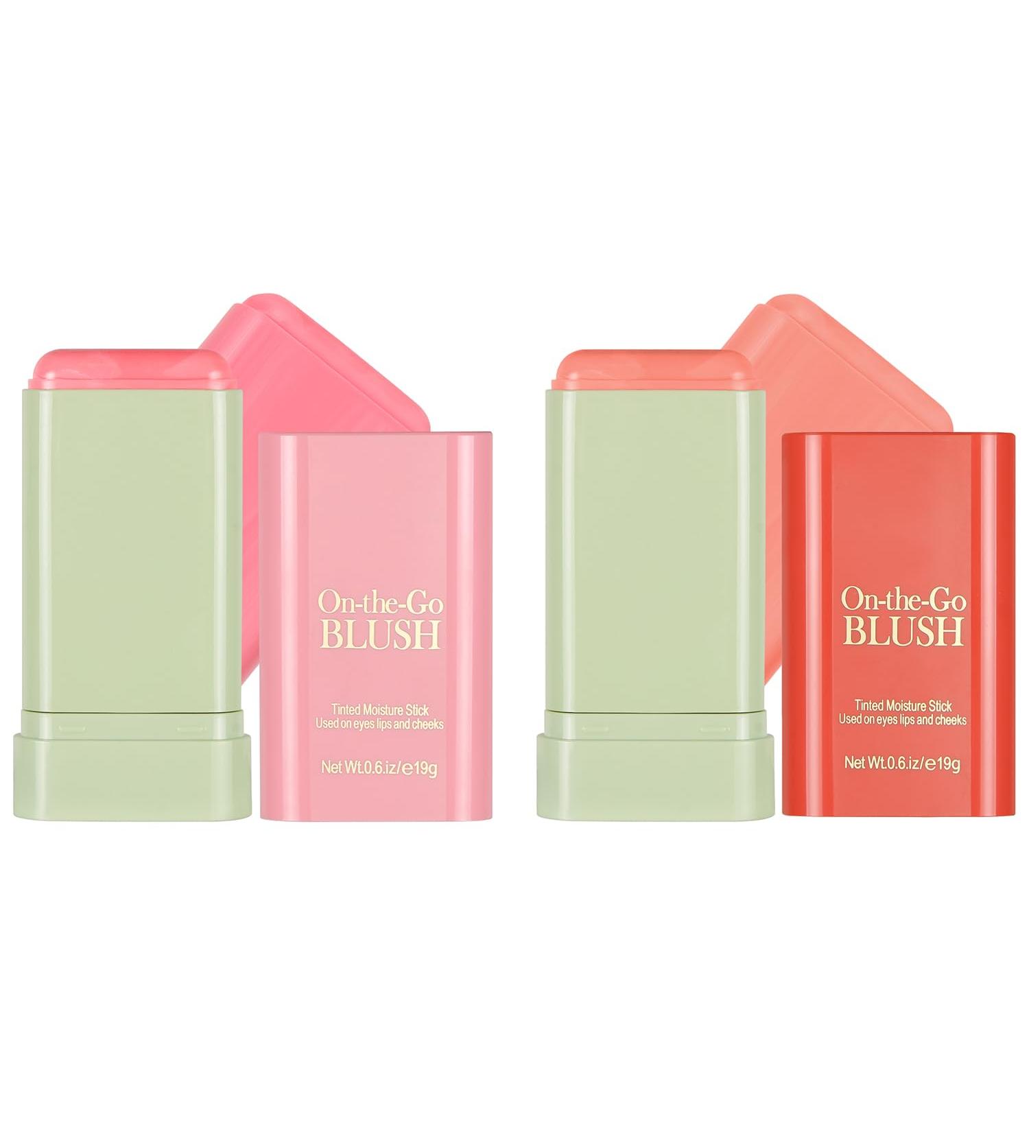 2 PCS Multi-Use Makeup Blush Stick Solid Moisturizer Stick Shadow Lips and Cheek Blusher Waterproof Peach Creamy Makeup (Pink and Orange) - Buy Online on GoSupps.com