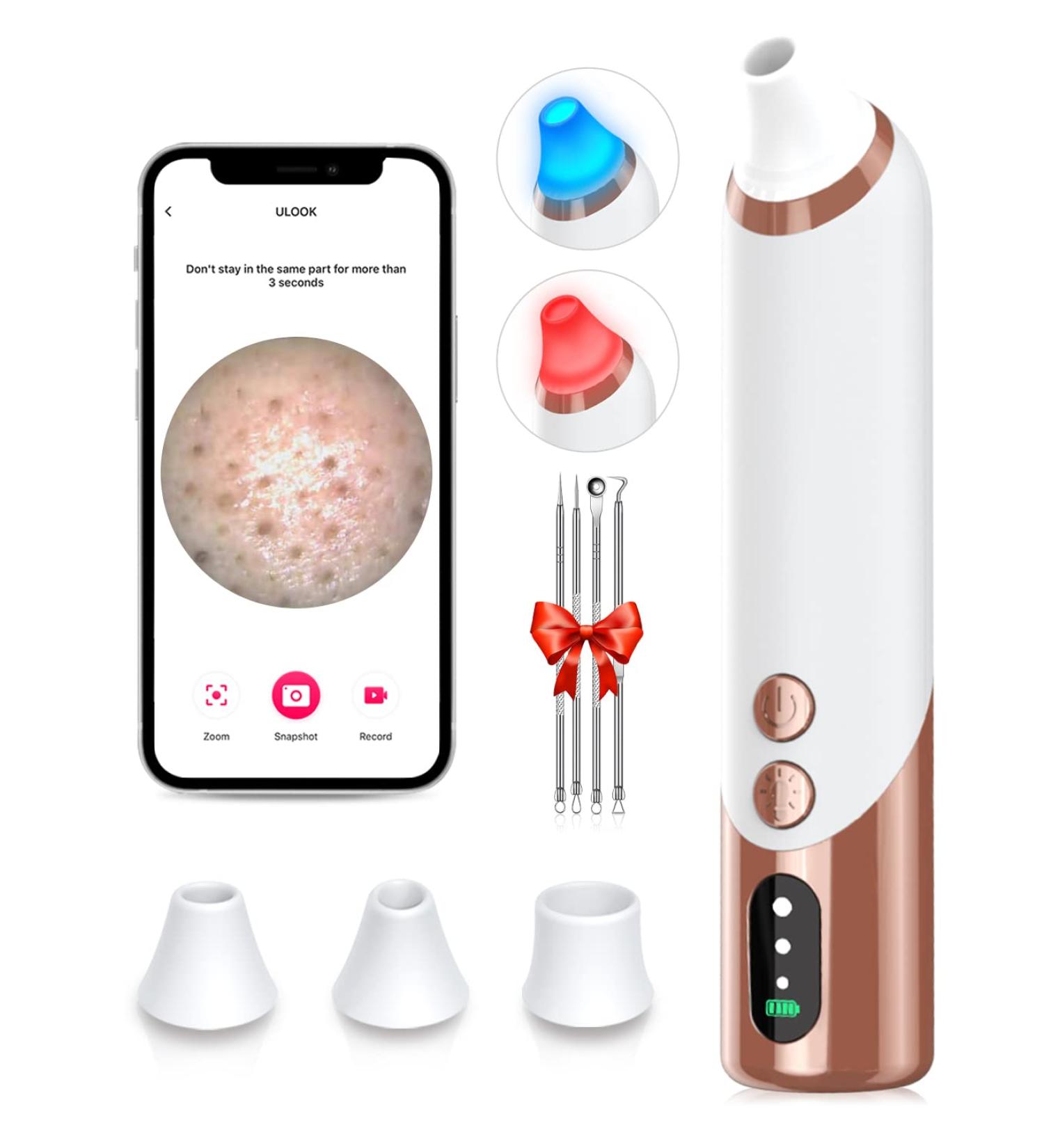 WiFi Blackhead Remover Vacuum with Camera & 3 Silicone Heads | Pimple Extractor Kit | USB Rechargeable Pore Cleaner - Buy Online on GoSupps.com
