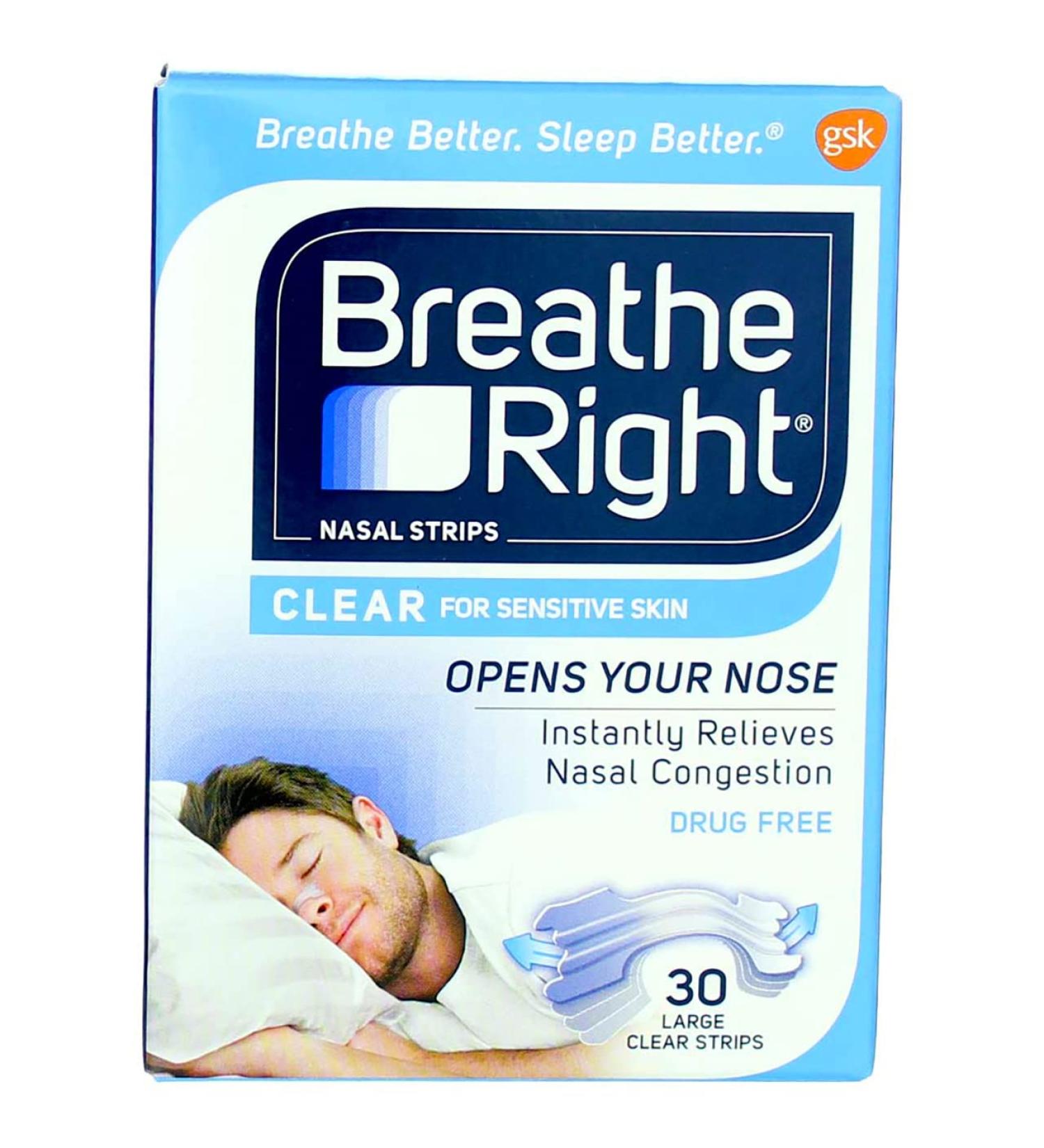 Breathe Right Nasal Strips Clear for Sensitive Skin - Large 30-Pack - Buy Online on GoSupps.com