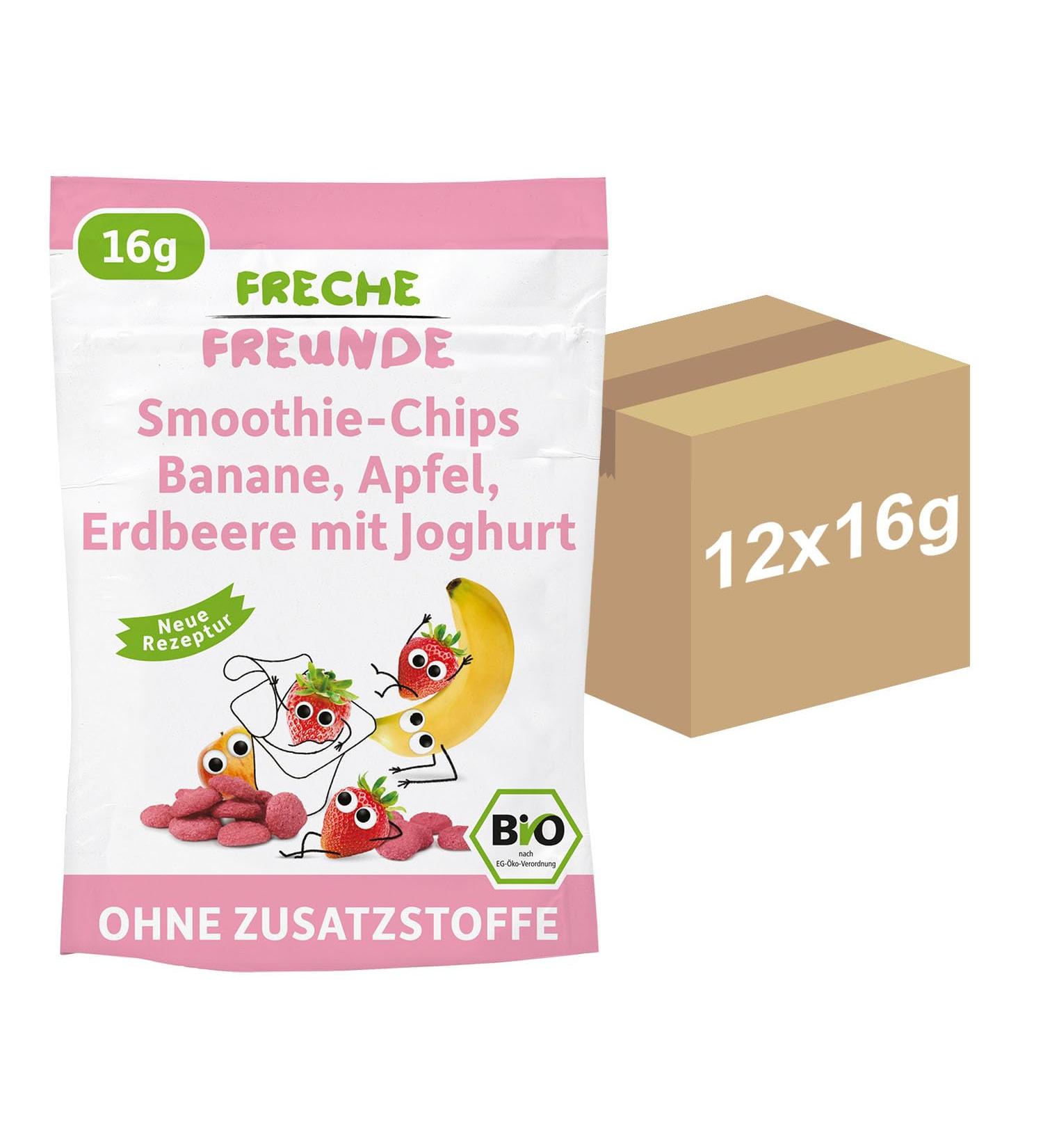 Buy FRECHE FREUNDE Organic Fruit Chips - Banana Apple Strawberry with Yoghurt | 12 Pack - Healthy Snack for Smoothies - International Shipping - Buy Online on GoSupps.com