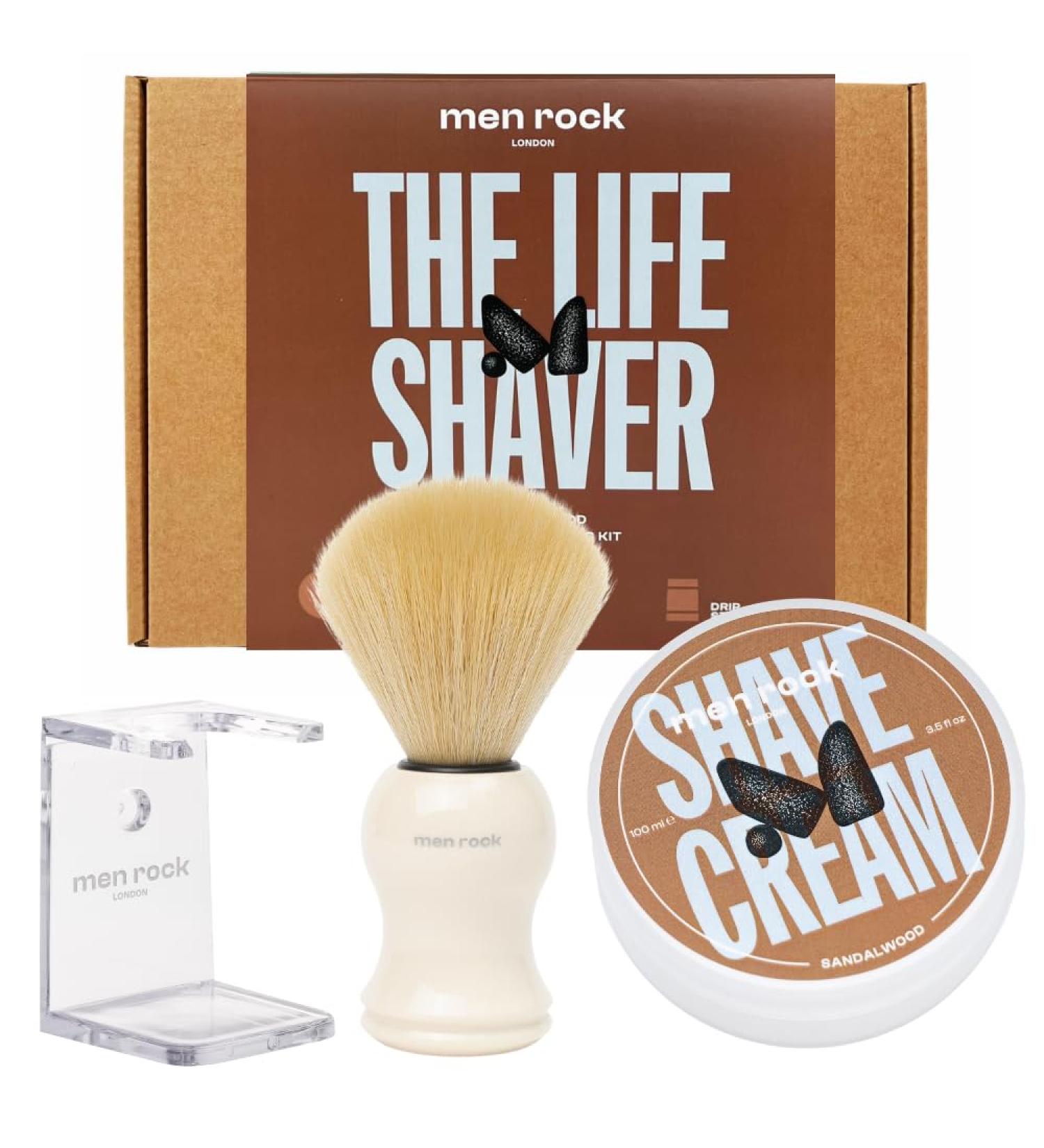 Men Rock The Life Shaver Sandalwood Shaving Set - Shaving Cream Brush & Holder for Ultimate Shave Experience - Buy Online on GoSupps.com