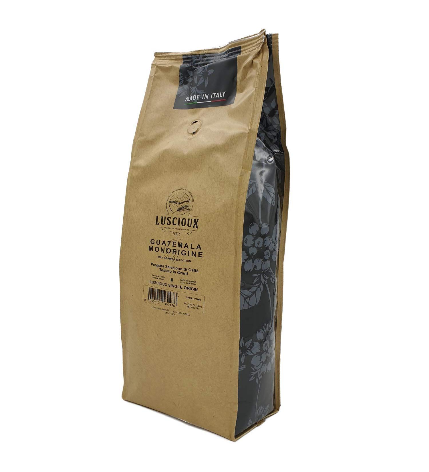 LUSCIOUX Luscioux Caf Monorigine en Grani Guatemala - 100% Arabica - 1 kg pack | balanced with fruity acidity