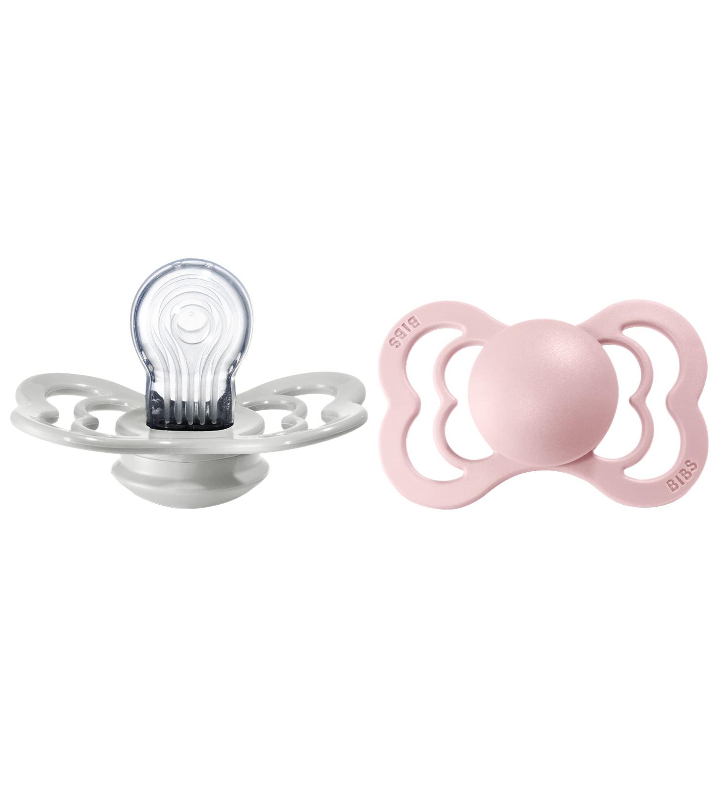 BIBS Supreme Baby Pacifier 2-Pack | Made in Denmark | BPA Free | Size 2 (6-18 Months) | Silicone Soother | Symmetrical Nipple | Haze/Blossom - Buy Online on GoSupps.com