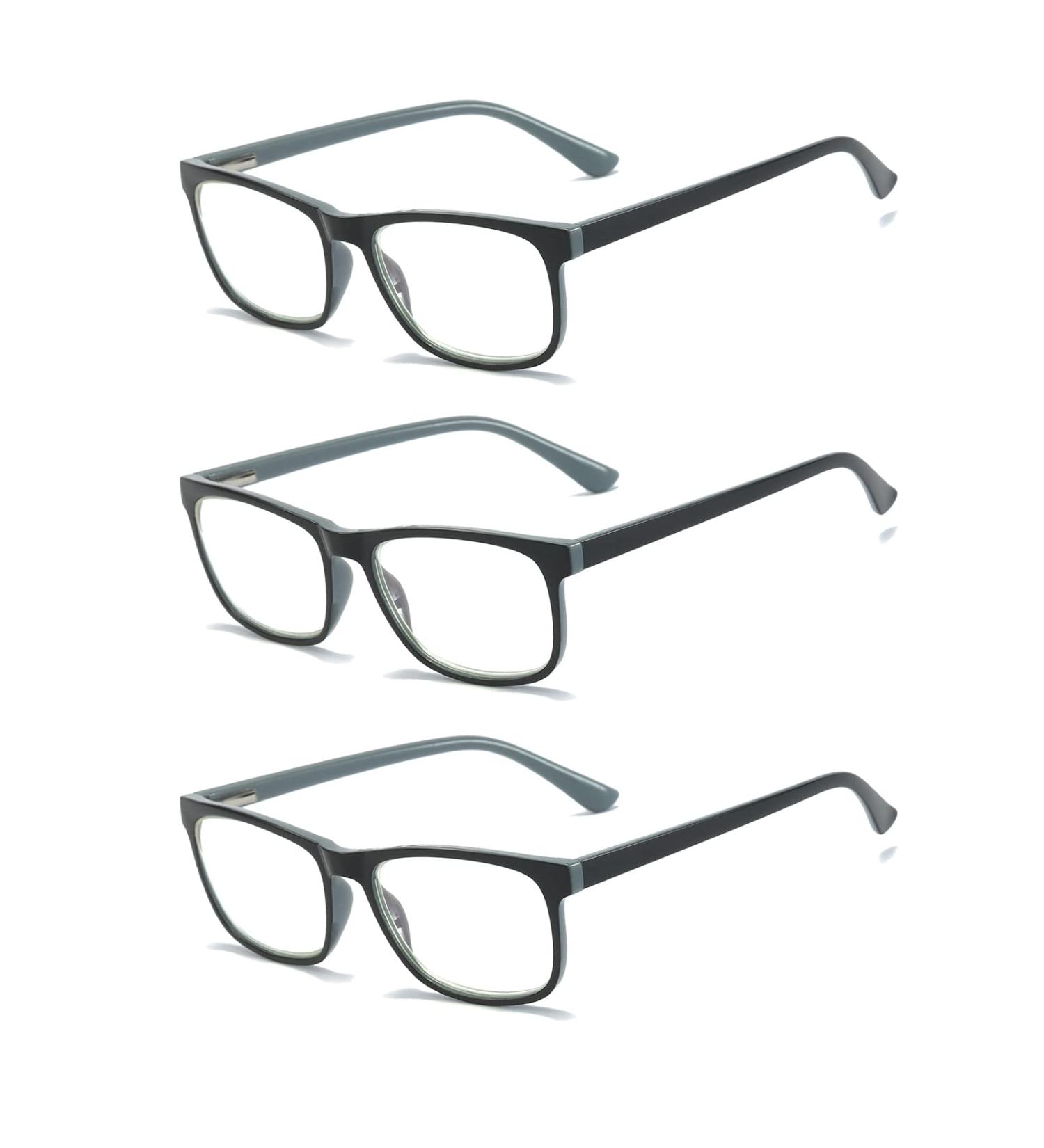 MMOWW 3-Pack Reading Glasses for Men & Women - Anti-Blue Light Computer Glasses with Spring Hinges - Gray 2.5x Magnification - Buy Online on GoSupps.com