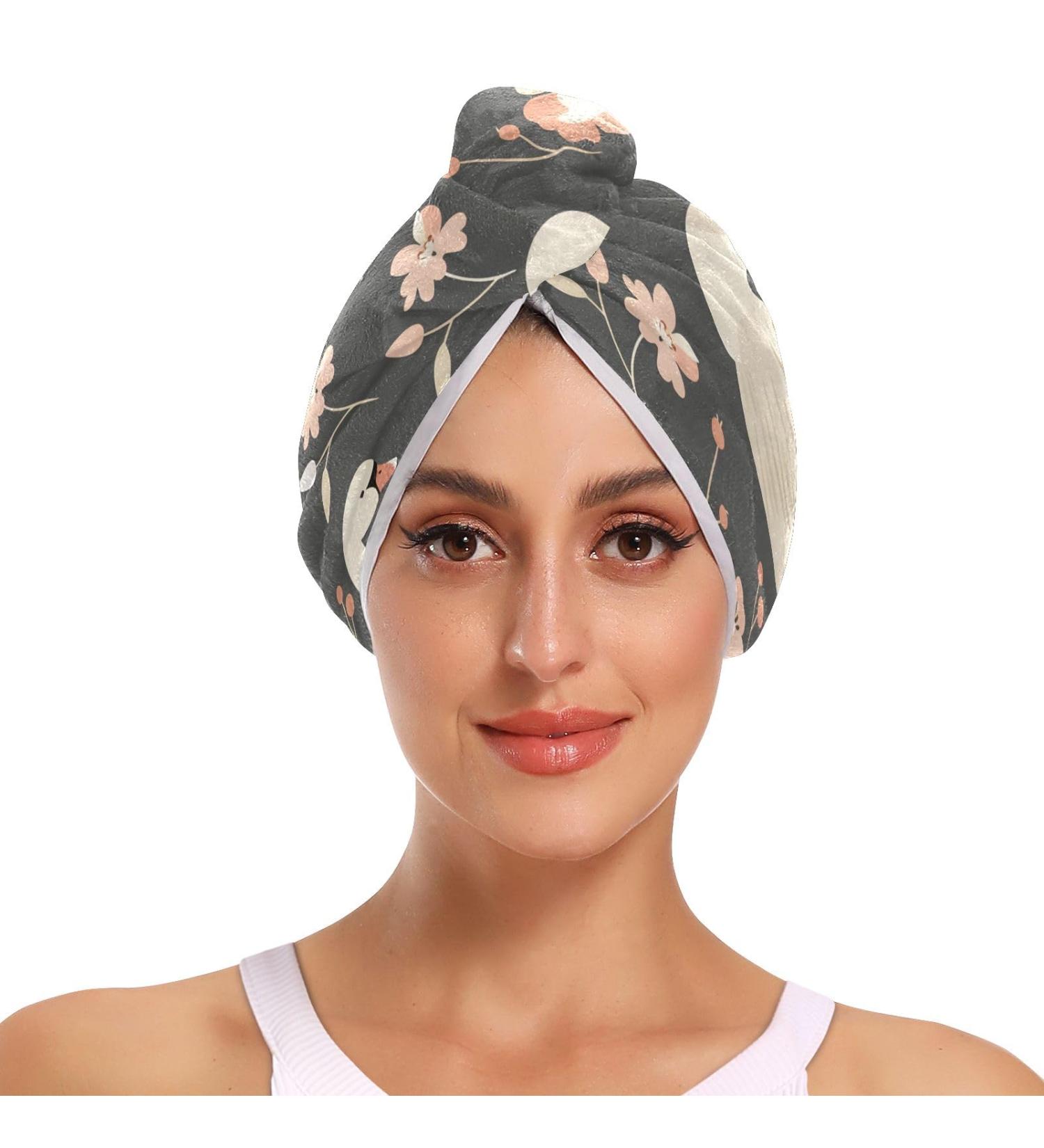 Super Absorbent Swan & Flowers Hair Towel 2 Pack - Quick Drying Hair Turbans for Women & Girls - Buy Online on GoSupps.com