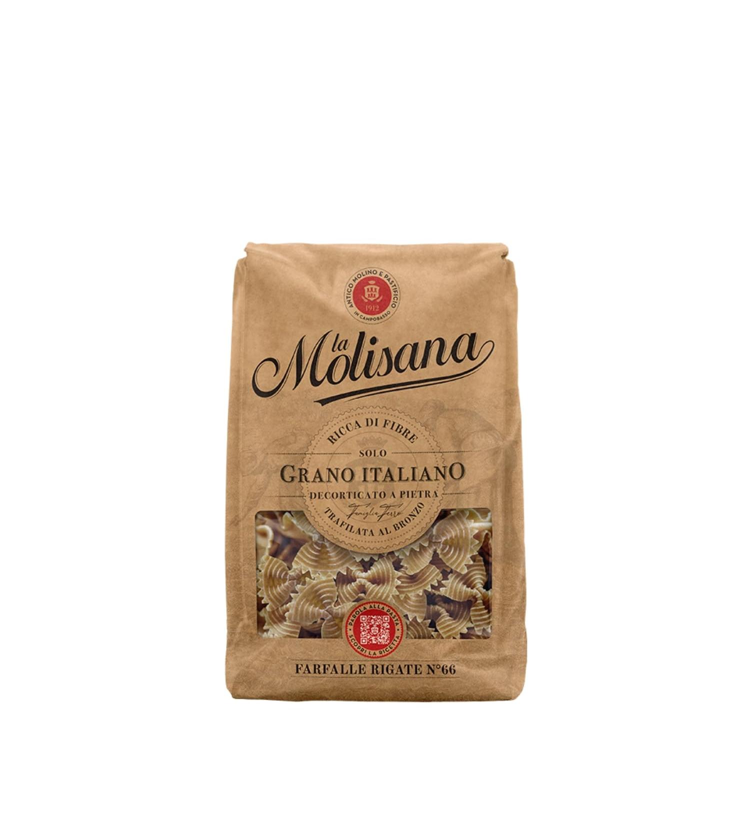 La Molisana Farfalle Rigate N 66 Intregali Durum Whole Wheat Semolina Pasta Pouch 500 g - Buy Online on GoSupps.com