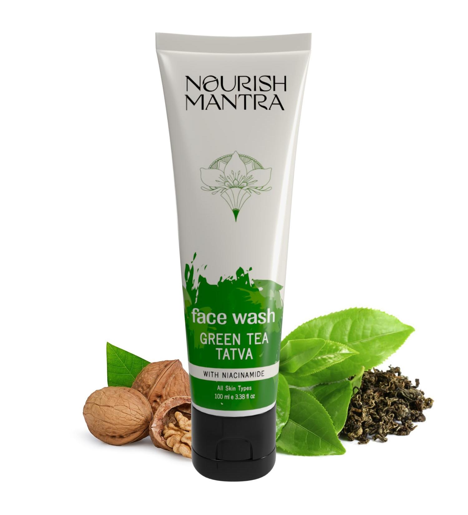 NOURISH MANTRA Green Tea Tatva Face Wash - 2-in-1 Exfoliator & Cleanser with Niacinamide | All Skin Types | Paraben & SLS Free | 100ml - Buy Online on GoSupps.com