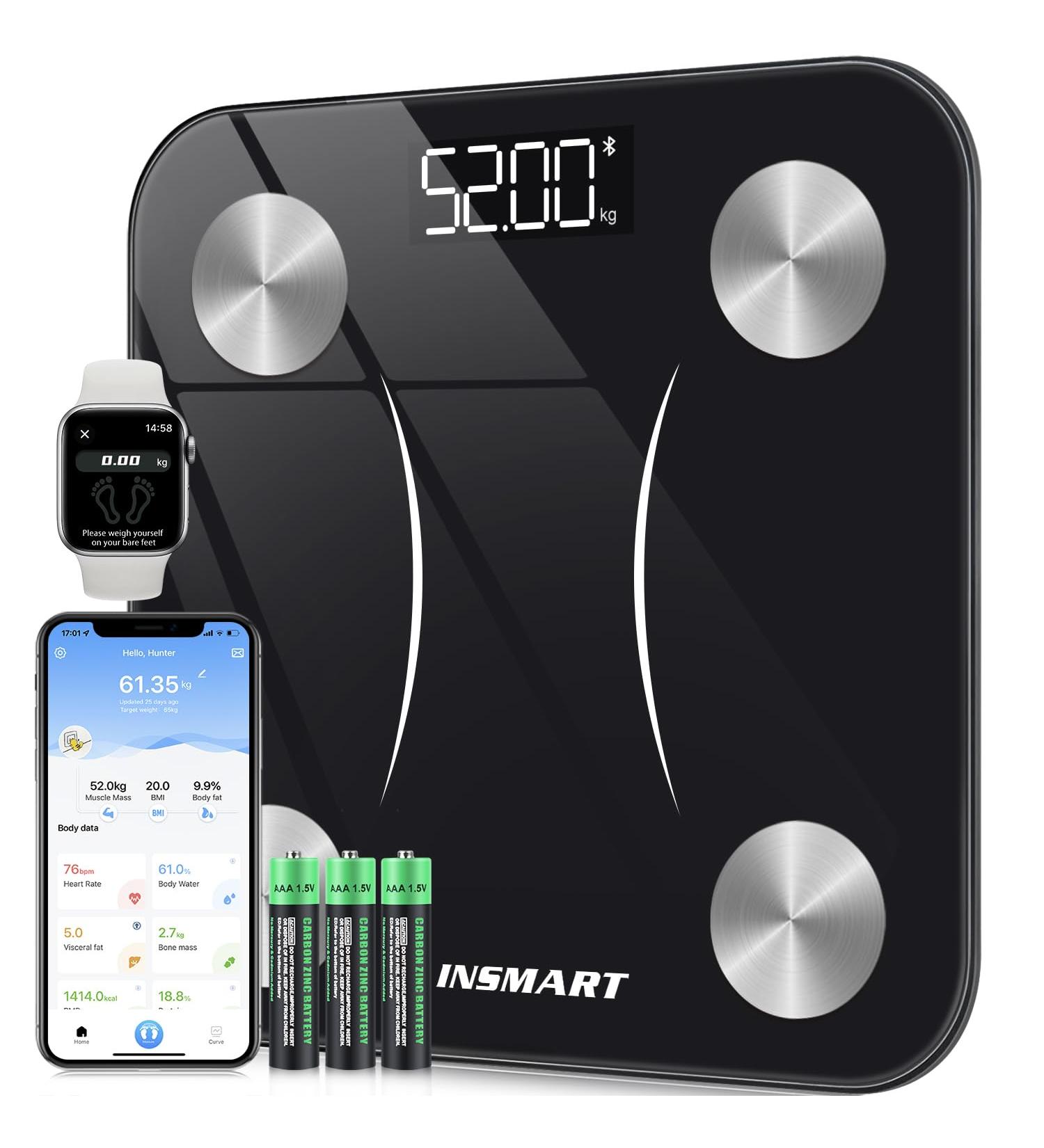 Bluetooth Body Fat Scales INSMART Smart Digital Bathroom Weight Weighing Scales for Body Composition Analyzer with Smart APP Body Composition Fitbit Scales for Fitness (ST/LB/KG) (Black) - Buy Online on GoSupps.com
