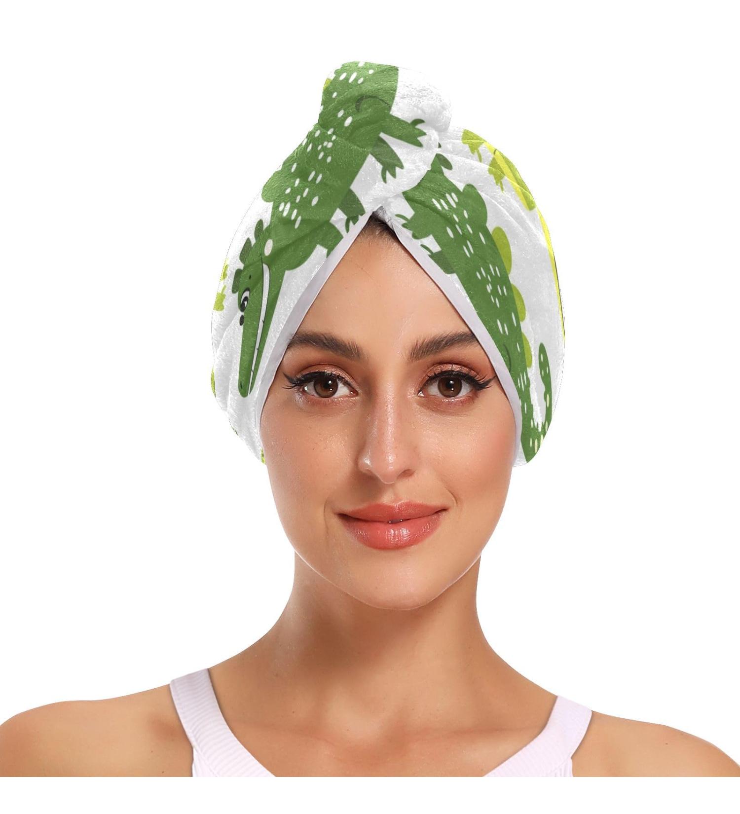 Green Crocodile Hair Towel 2 Pack | Super Absorbent Quick Dry Hair Turbans for Women & Girls | Fast Shipping Internationally - Buy Online on GoSupps.com