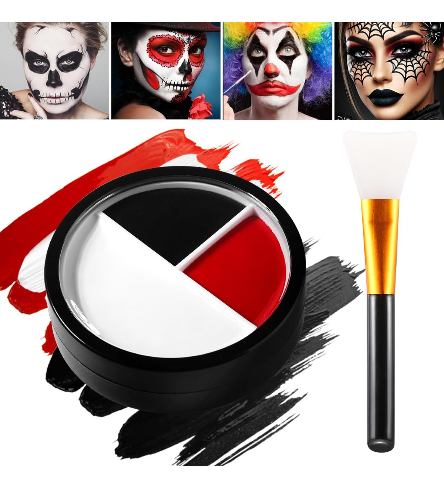 DE LANCI Black White Red Face Body Paint Kit - Long Lasting Waterproof Clown Makeup for Halloween & Special Effects | Professional SFX Face Painting with Brush - Buy Online on GoSupps.com