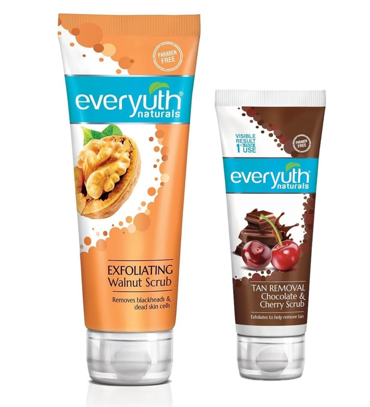 Everyuth Exfoliating Walnut Scrub 100gm and Chocolate and Cherry Tan Removal Scrub 50gm Combo Pack - Buy Online on GoSupps.com
