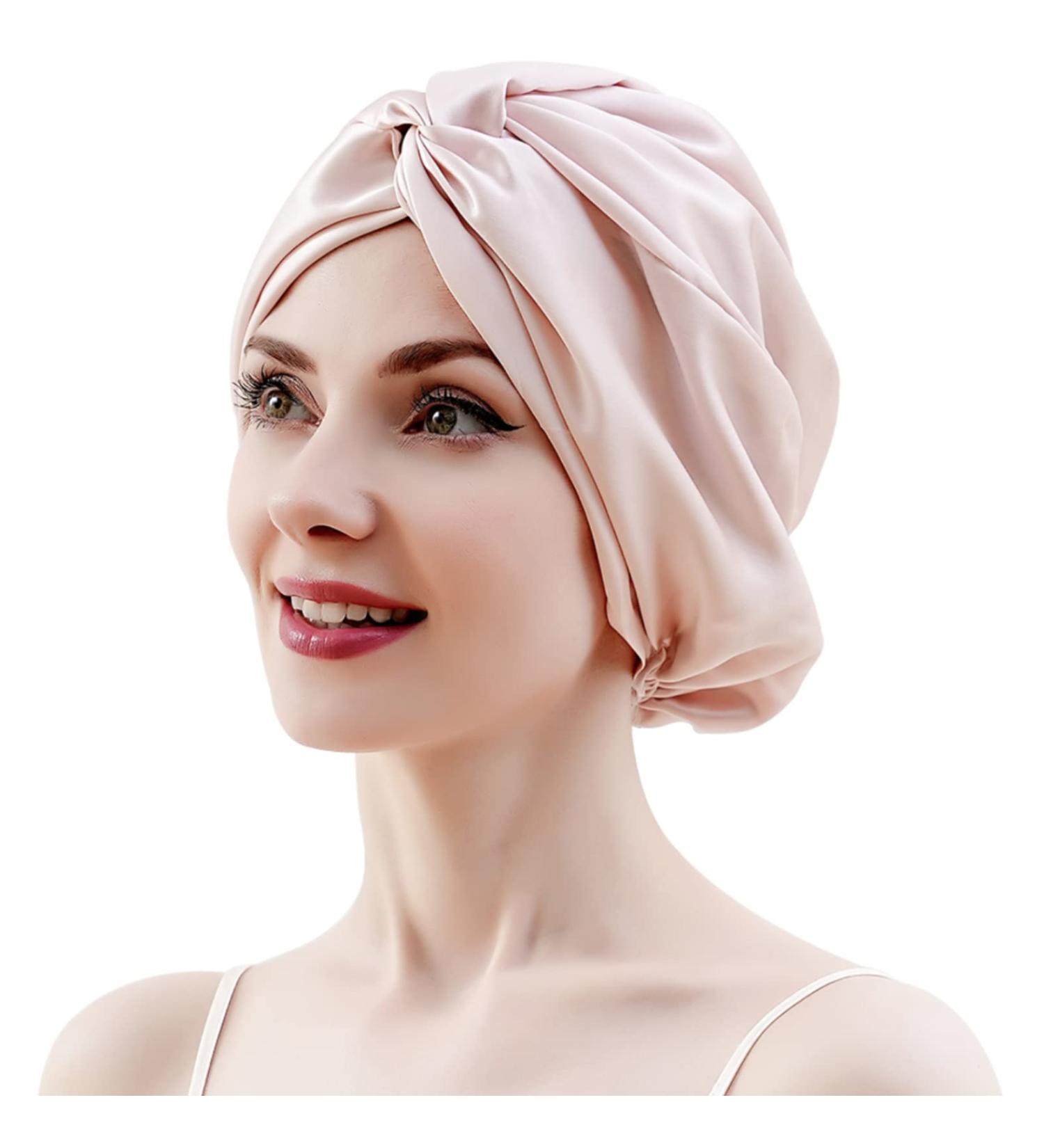 RunSure Silk Bonnet - 22 Momme Silk Sleep Cap for Women, Pink - Elastic Band for Straight, Curly, Frizzy Hair - Buy Online on GoSupps.com