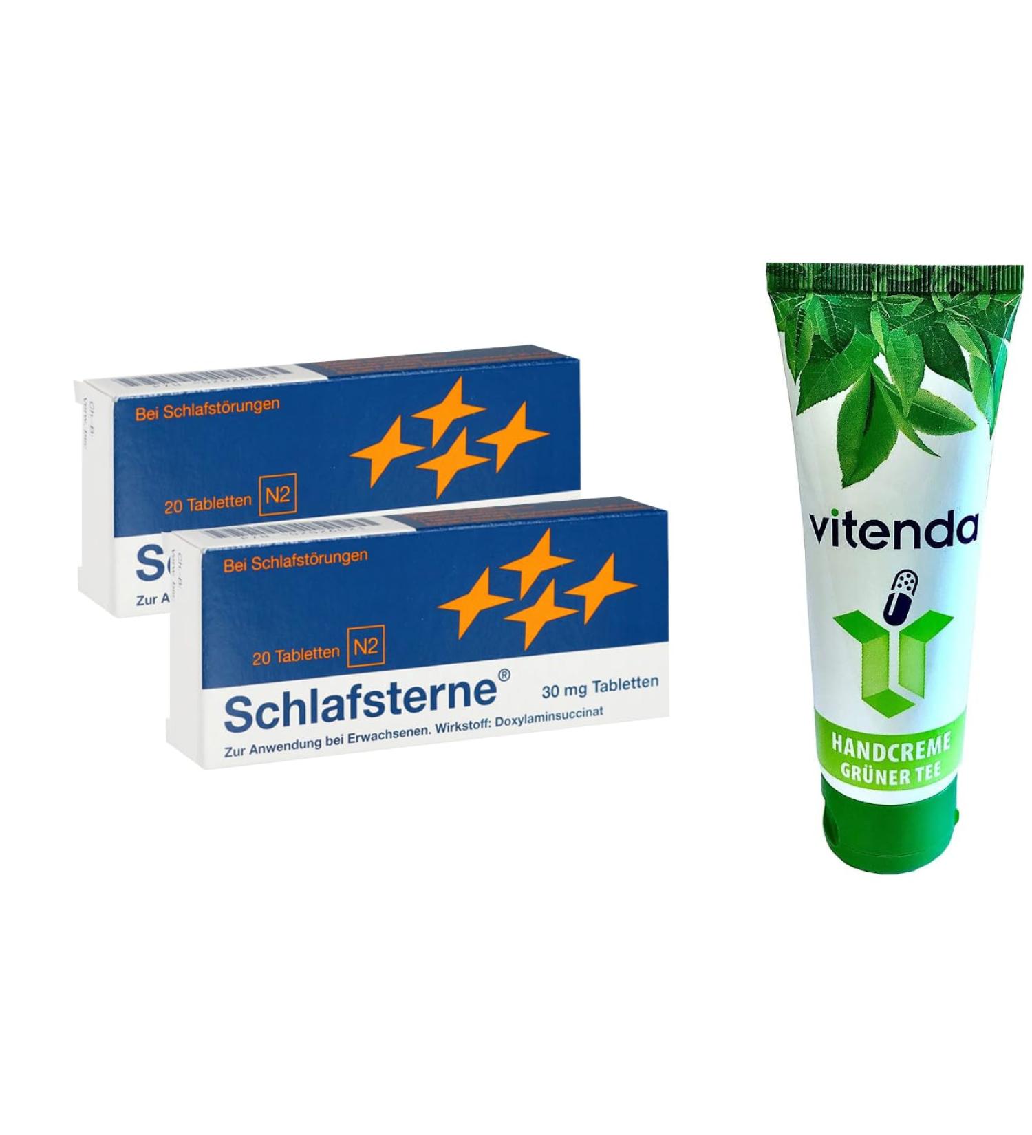 Schlafsterne 2x20 Tablets + Vitenda Hand Cream - Effective Sleep Aid for Insomnia & Restful Nights - Buy Online on GoSupps.com