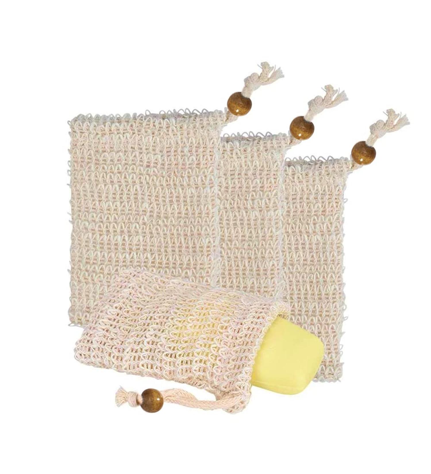 4-Pack Organic Sisal Soap Bags | Eco-Friendly Soap Sack for Exfoliating Drying & Foam | Perfect for Peeling & Massage - Buy Online on GoSupps.com
