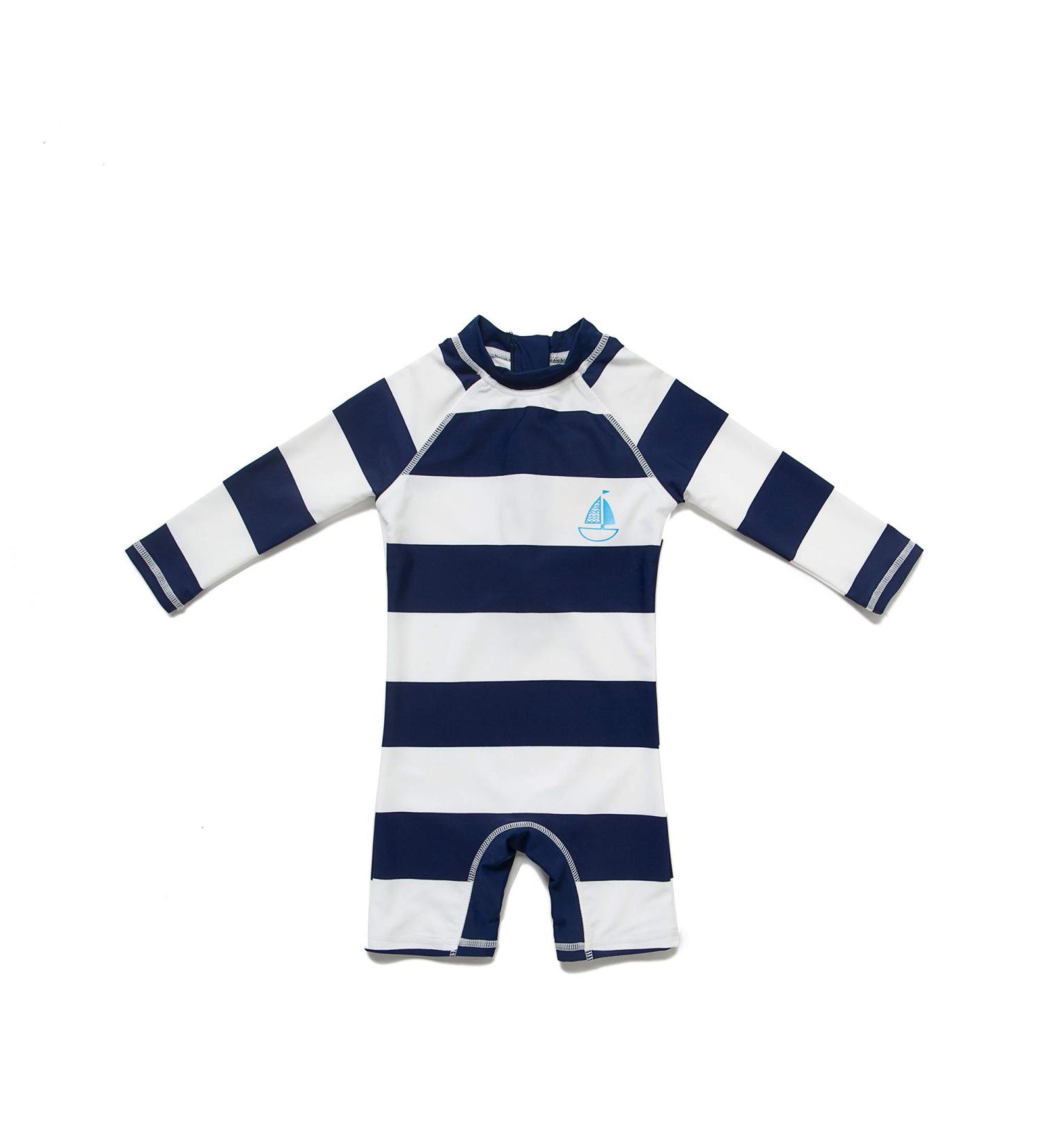 Bonverano Baby Boys Swimsuit/Sunsuit UPF 50+ Sun Protection with Sun Hat - Navy Stripe | 9 Months - Buy Online on GoSupps.com