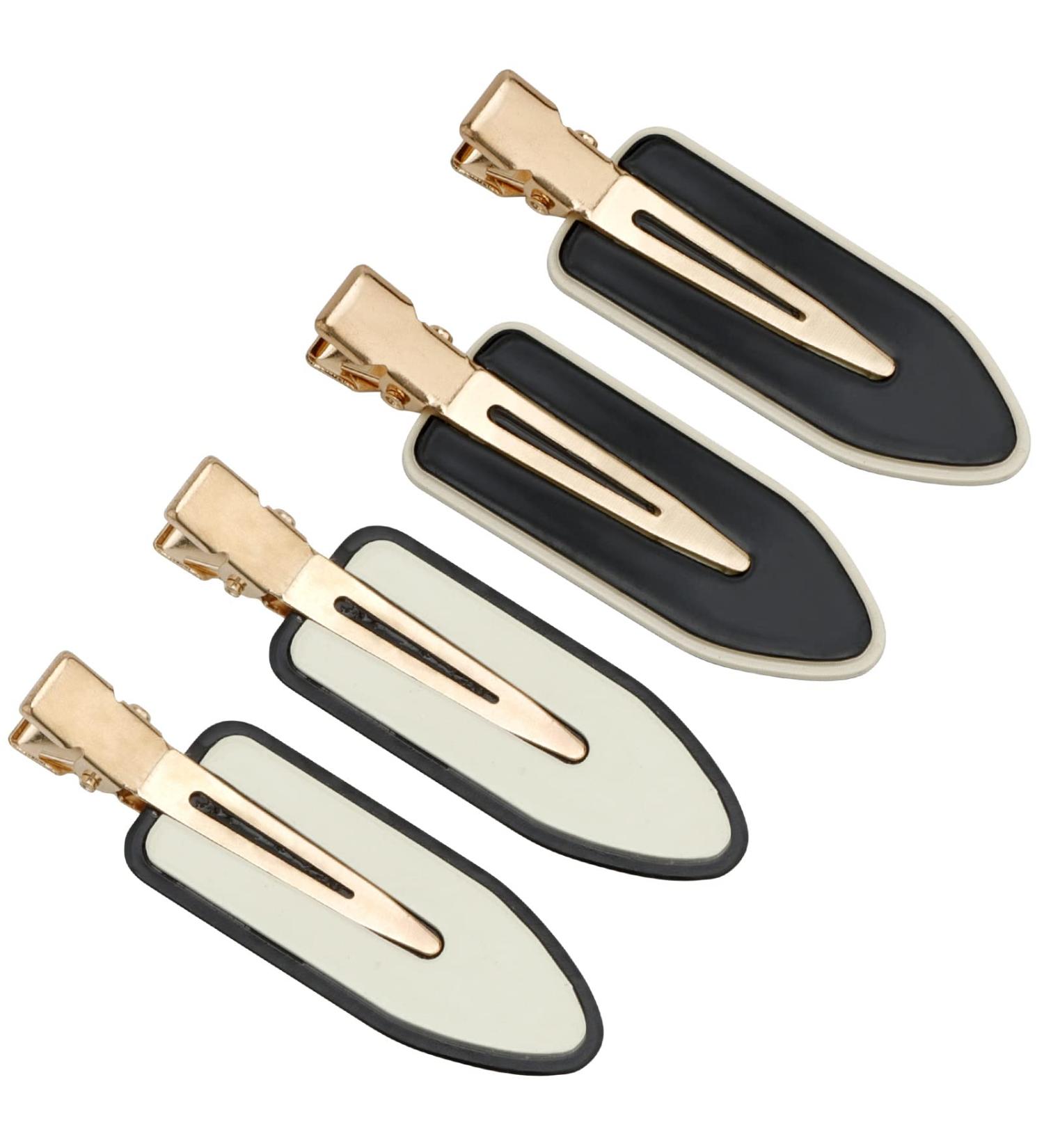 AMCAMI 4 PCS No Crease Hair Clips - Classic Black & White Alligator Barrettes for Styling with No Bend Feature | Ideal for Hairdressing, Bangs, Waves, Makeup Application - Buy Online on GoSupps.com