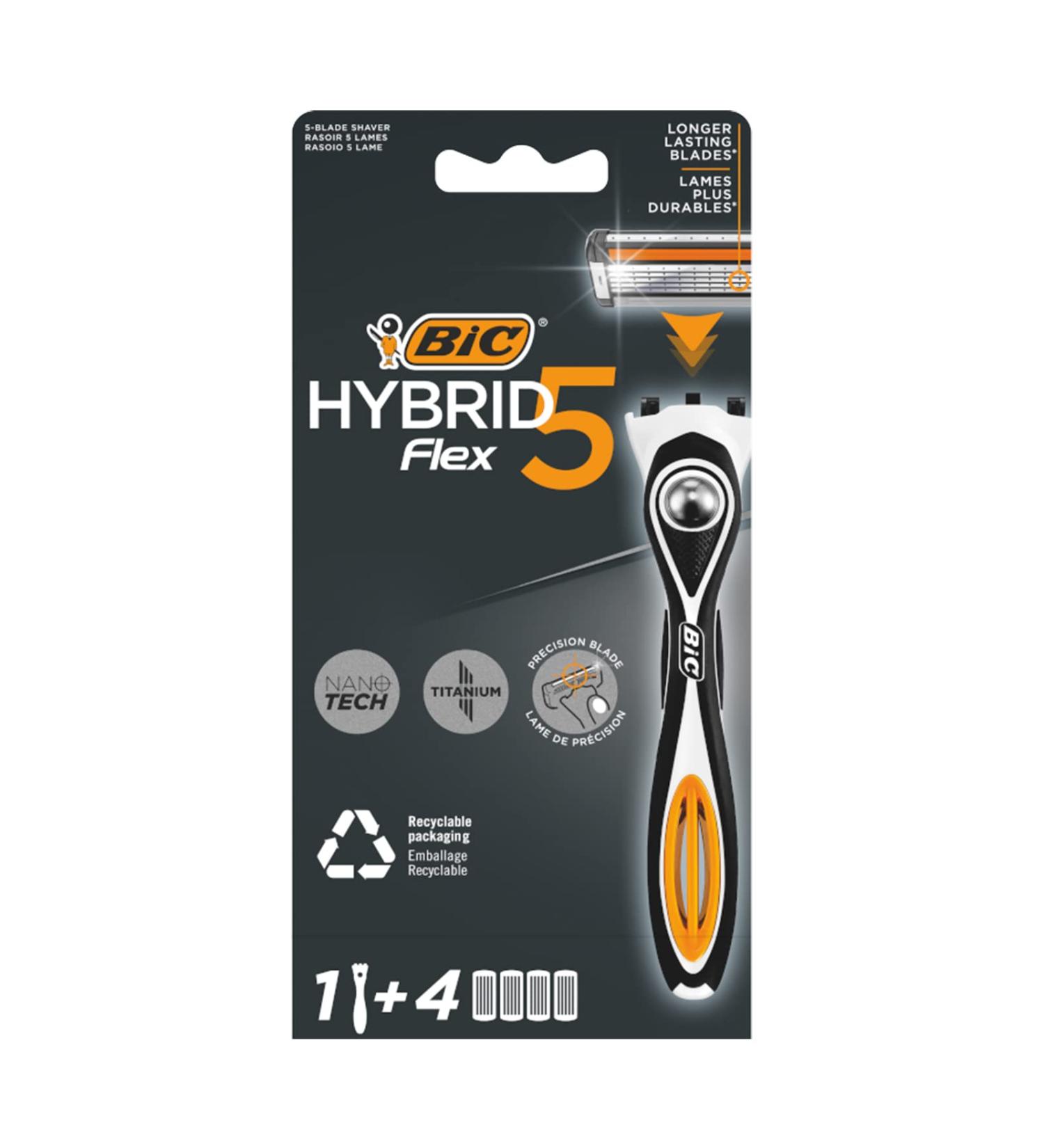 BIC Hybrid 5 Flex Men's Razor with 5 Blades Aloe Vera & Vitamin E - Includes 4 Refills & Precision Trimmer - Buy Online on GoSupps.com