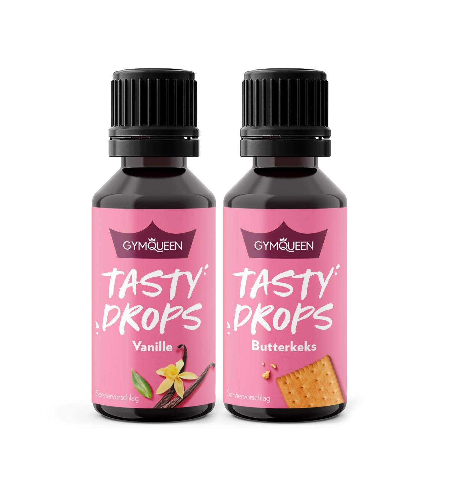 Buy GymQueen Tasty Drops - Vanilla & Butter Biscuit Flavor 2x30ml | Zero-Calorie Flavor Enhancer - Buy Online on GoSupps.com