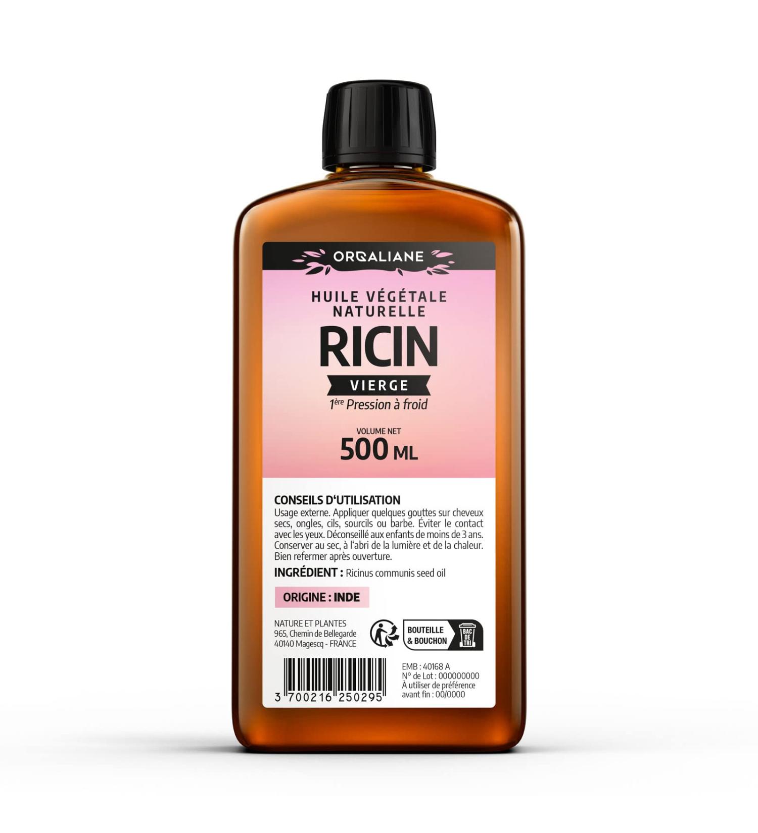 RICIN Oil 500 ml 100% Natural and Cold Pressed Skin Hair Eyelashes Nails Beard Orgaliane - Buy Online on GoSupps.com