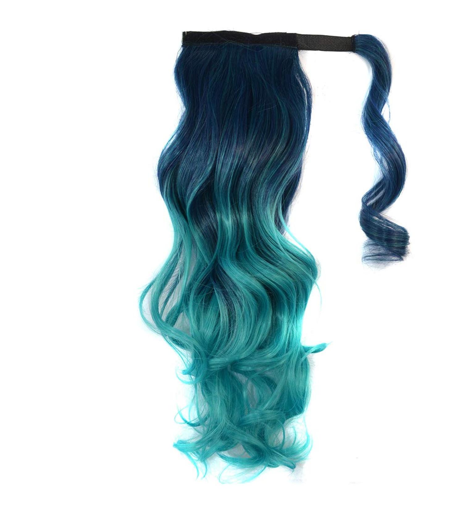 Shop Wavy Two Tone Dark Green Clip-In Ponytail Hair Extensions - Perfect for Effortless Style! - Buy Online on GoSupps.com