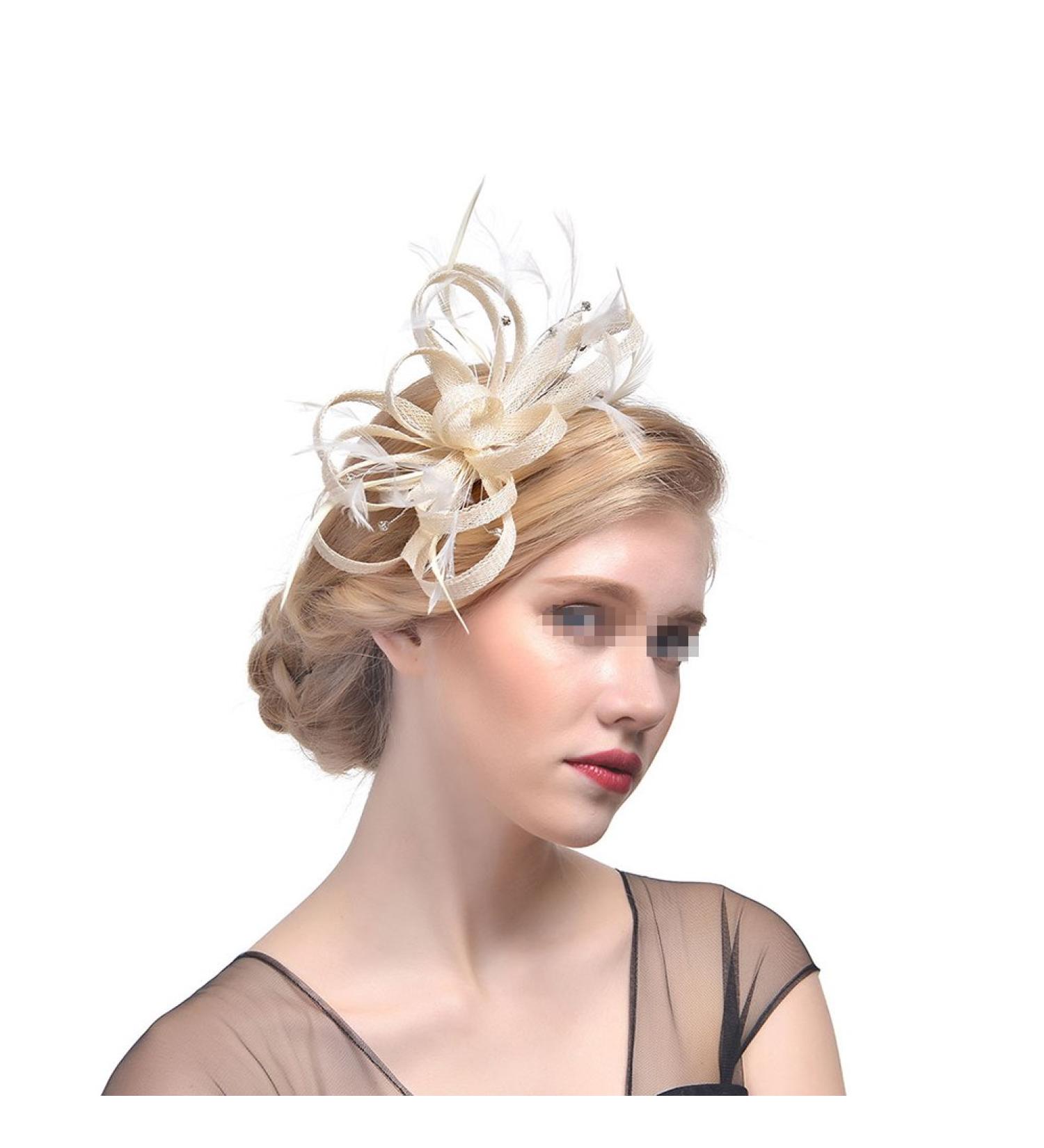 Women's feather hair jewelry morechioce women fascinators hat hair accessory flower mesh hair clip hair clips beige diamond disposable