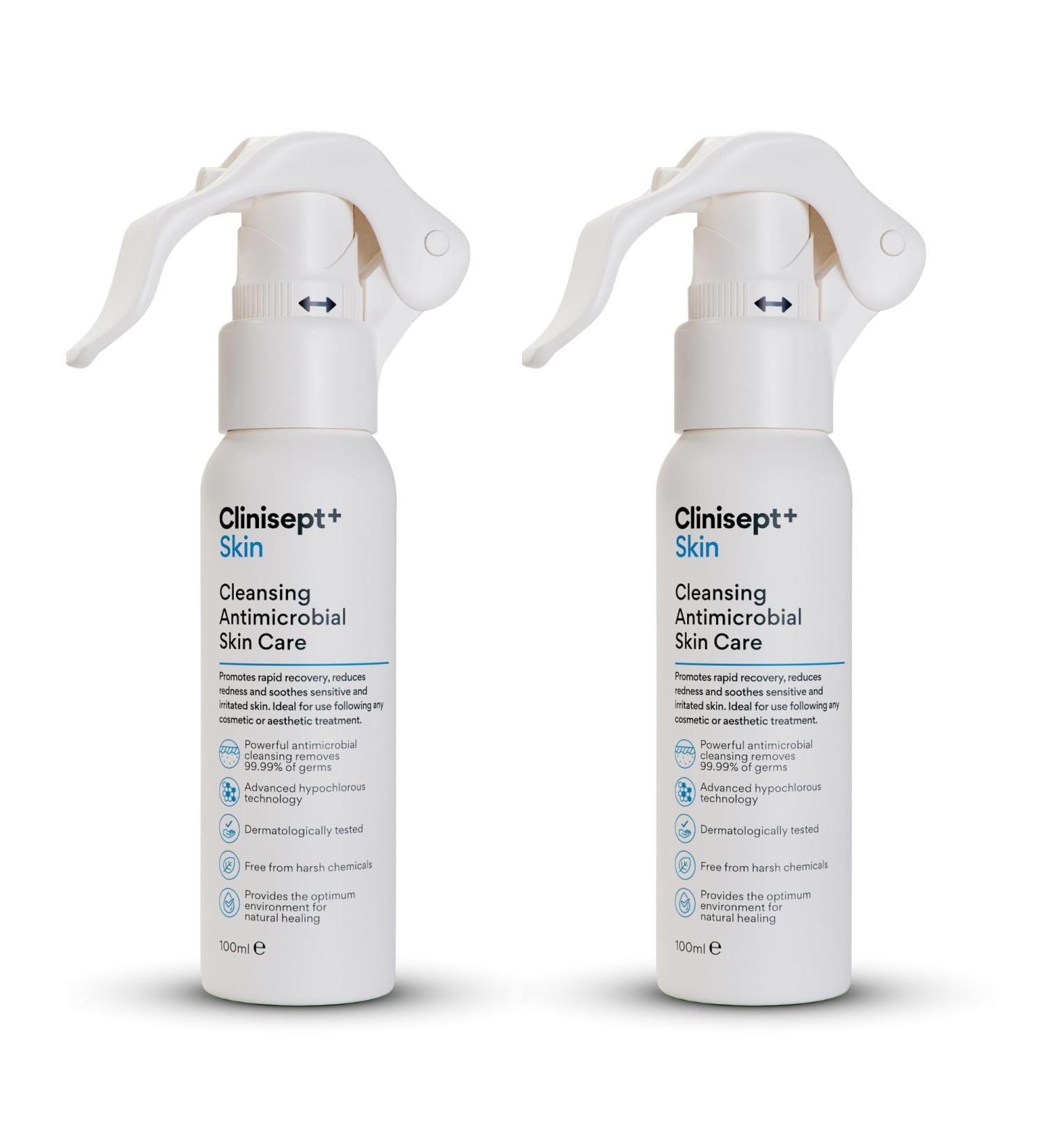 Clinisept+ Skin 200ml with Spray | Cleanser + Anti-Microbial | Procedure Aftercare | 100ml x 2 | Travel Size Value Double Pack - Buy Online on GoSupps.com