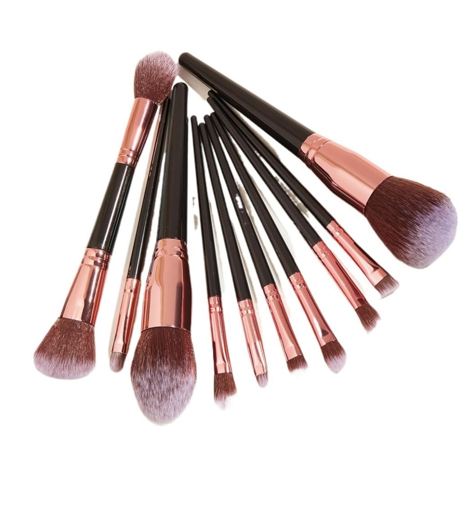 10-Piece Black Makeup Brush Set - Large Foundation & Cosmetic Brushes for Perfect Application - Buy Online on GoSupps.com