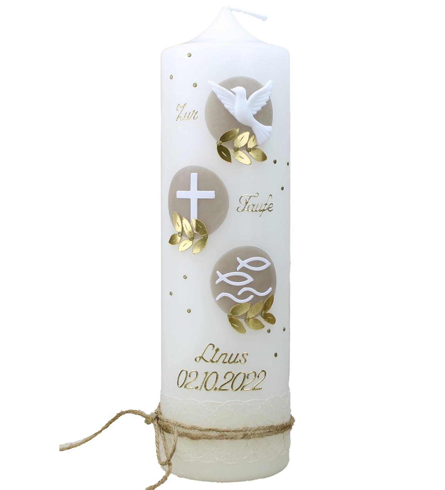 Cerziies Personalized Baptism Candle LINUS for Boys & Girls - Custom Name & Date Hand-Decorated | 25x6 cm - Buy Online on GoSupps.com