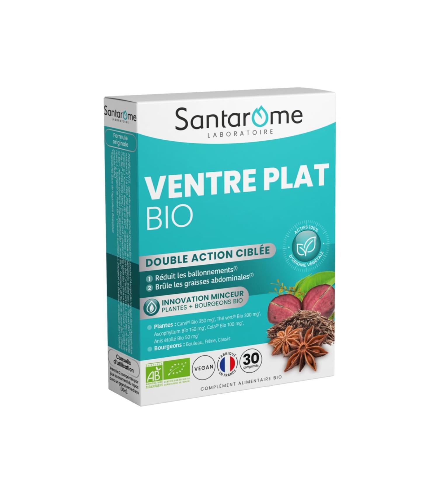 Santarome Bio - Ventre Plat I Compl ment Alimentaire Minceur Perte de Poids I Action Cibl e Rondeurs Abdominales - A base de plantes Bio - Carvi Th vert I 30 comprim s I V gan I Made In France Ventre Plat - Minceur Perte de Poids - Action Cibl e Rondeurs  - Buy Online on GoSupps.com