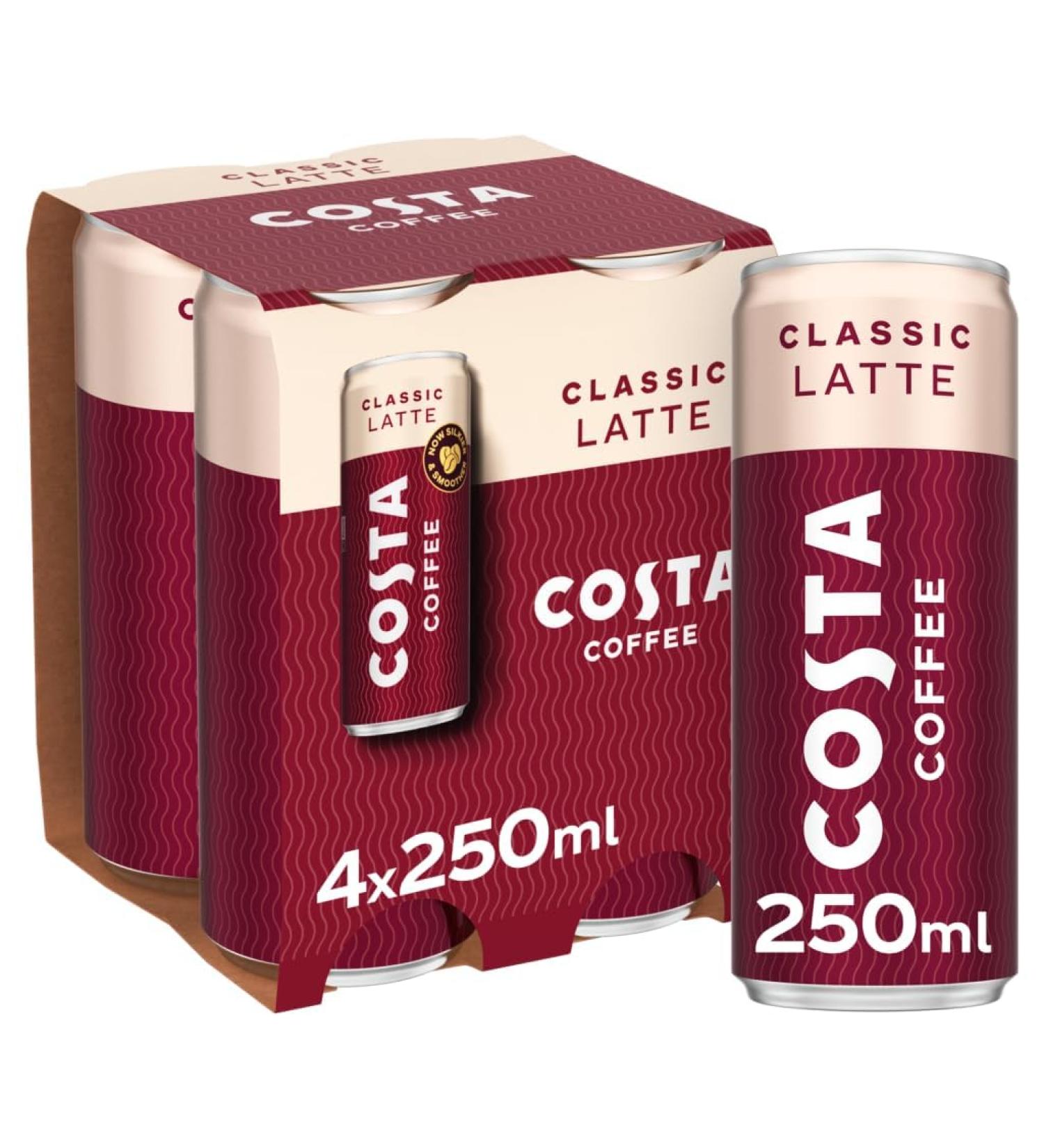 Costa Latte 4 x 250ml Ready-to-Drink Latte Coffee Pack - Buy Online on GoSupps.com