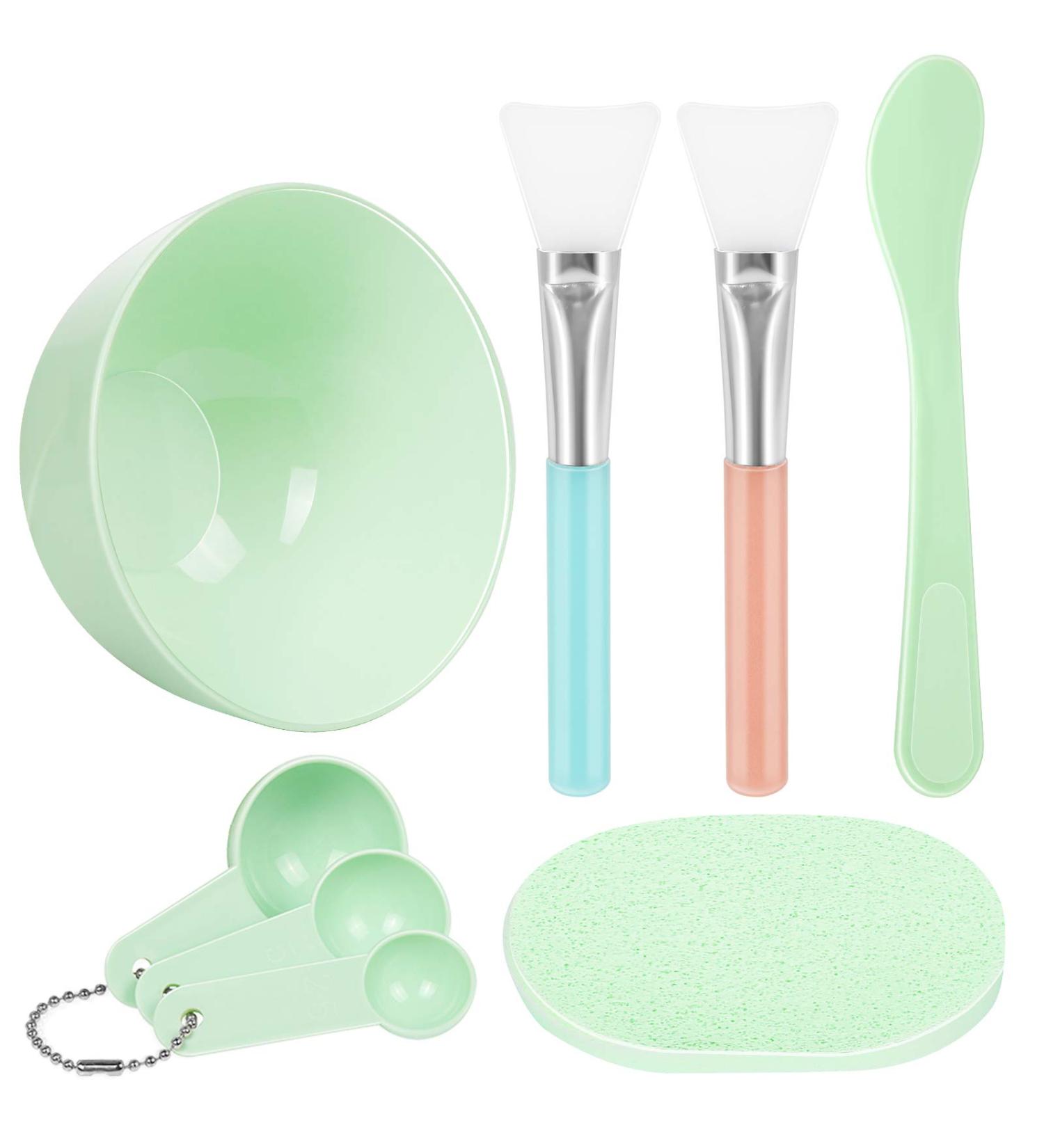 Teenitor Facial Mask Mixing Bowl Set - DIY Facemask Kit with Brush, Spatula, Gauges & Puff - Green - Pack of 8 - Buy Online on GoSupps.com