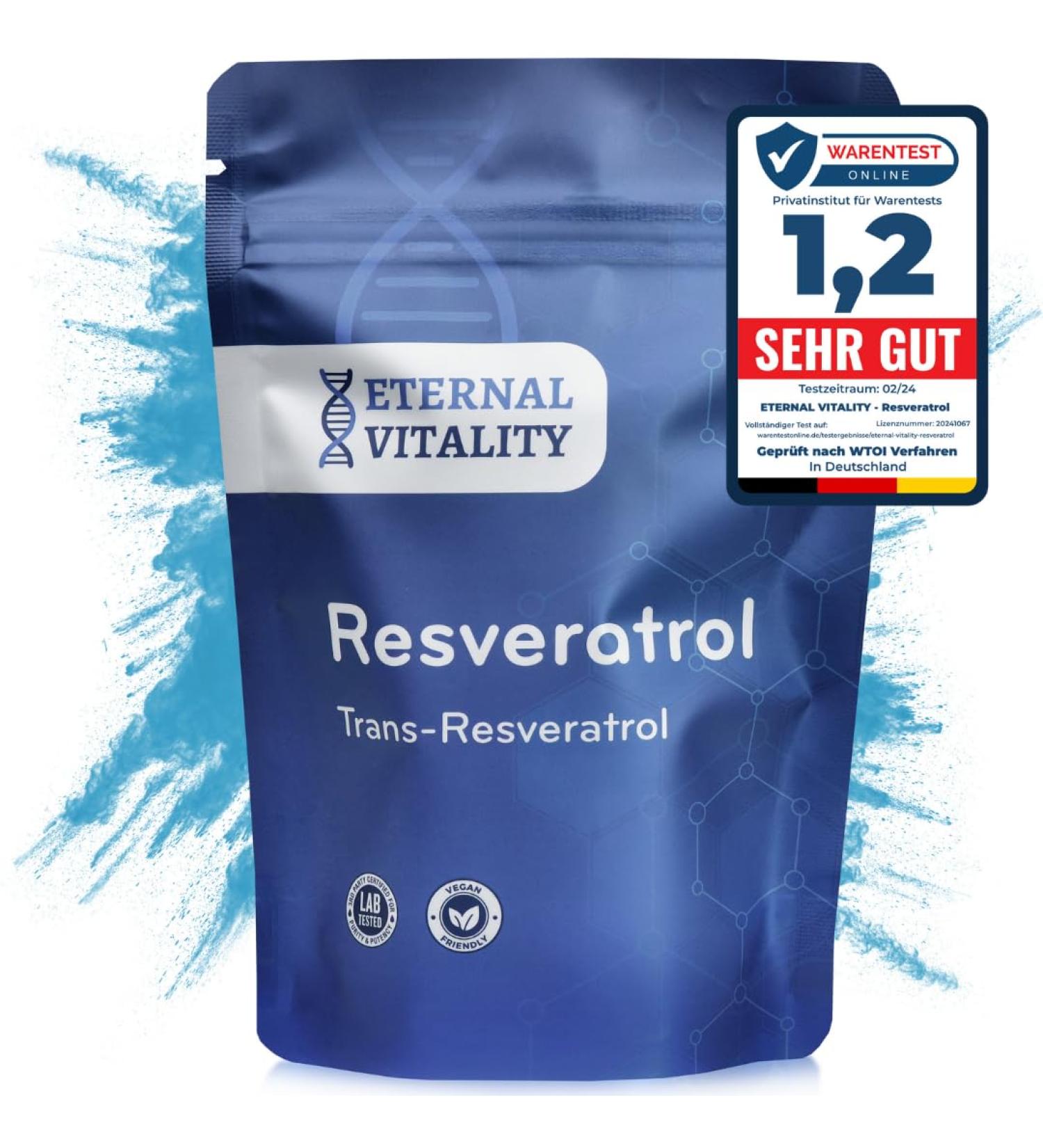 Eternal Vitality Trans Resveratrol Powder 50g | Premium Quality | 98.7% Purity | 100 Portions with Dosing Spoon | Cost-Effective Natural Power - Buy Online on GoSupps.com