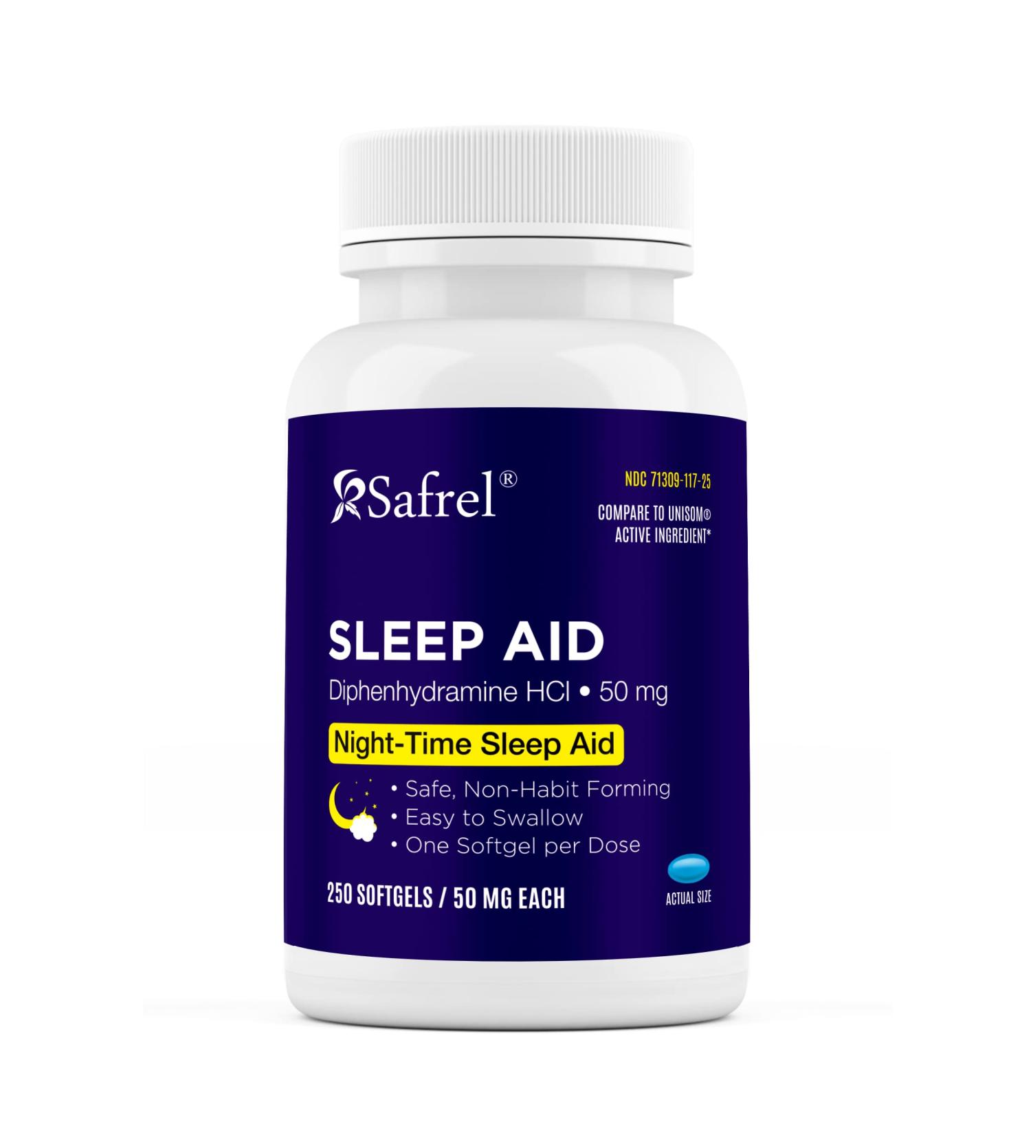 Safrel Nighttime Sleep Aid 50mg 250 Softgels | Non-Habit Forming Support for Restful Sleep | Fall Asleep Faster & Wake Up Refreshed - Buy Online on GoSupps.com