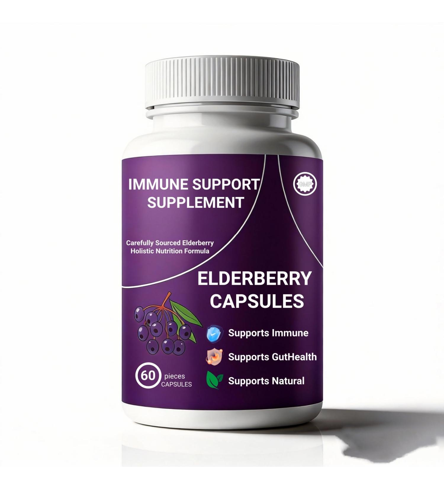 BOFEAFQ 60 Pieces Immune Support Supplement Elderberry Capsules Carefully Sourced Elderberry Holistic Nutrition Formula