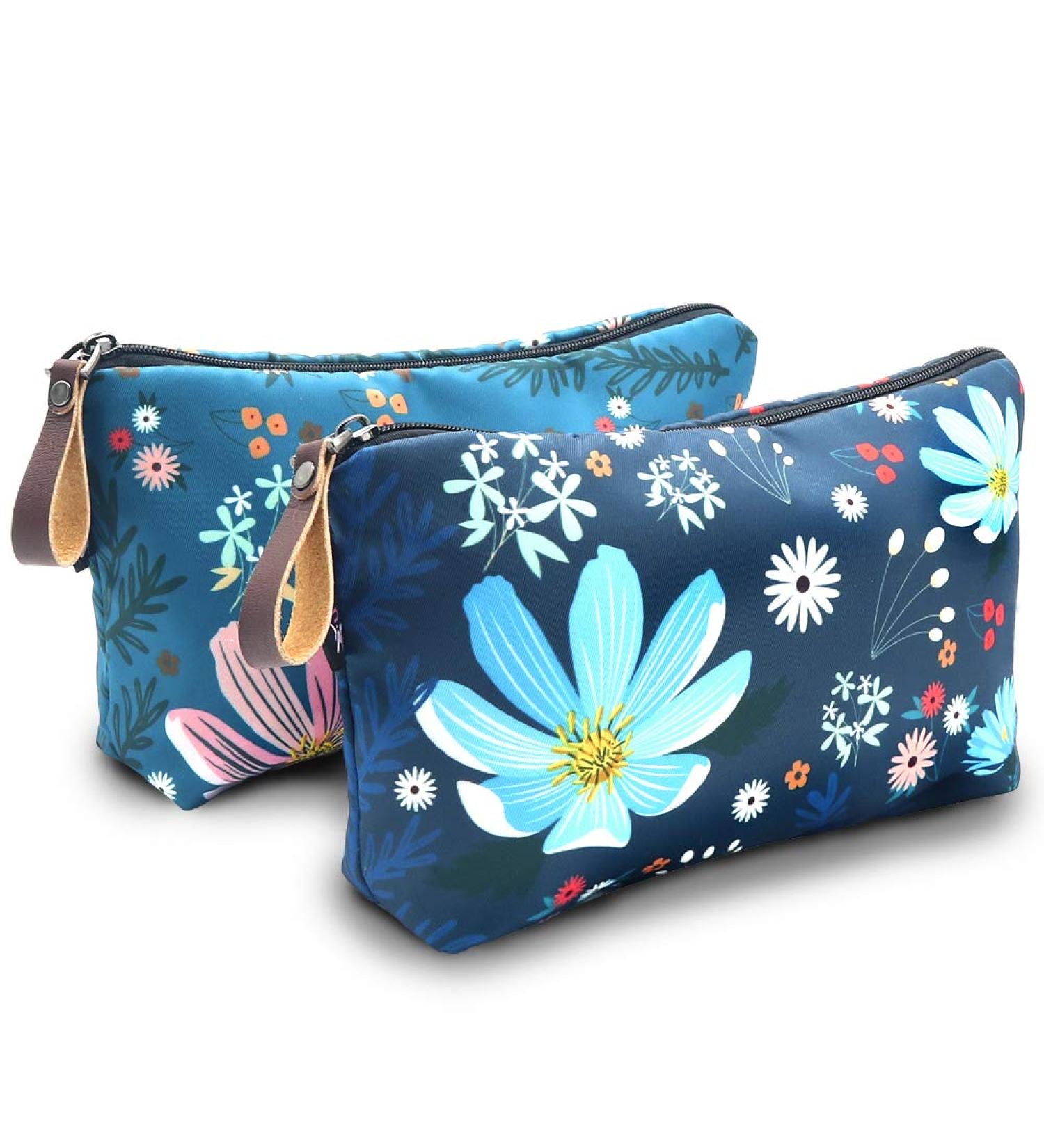 UYRIE Waterproof Cosmetic Bag - Travel Makeup Bags for Toiletries | Blue & Pink Flower Designs - Buy Online on GoSupps.com