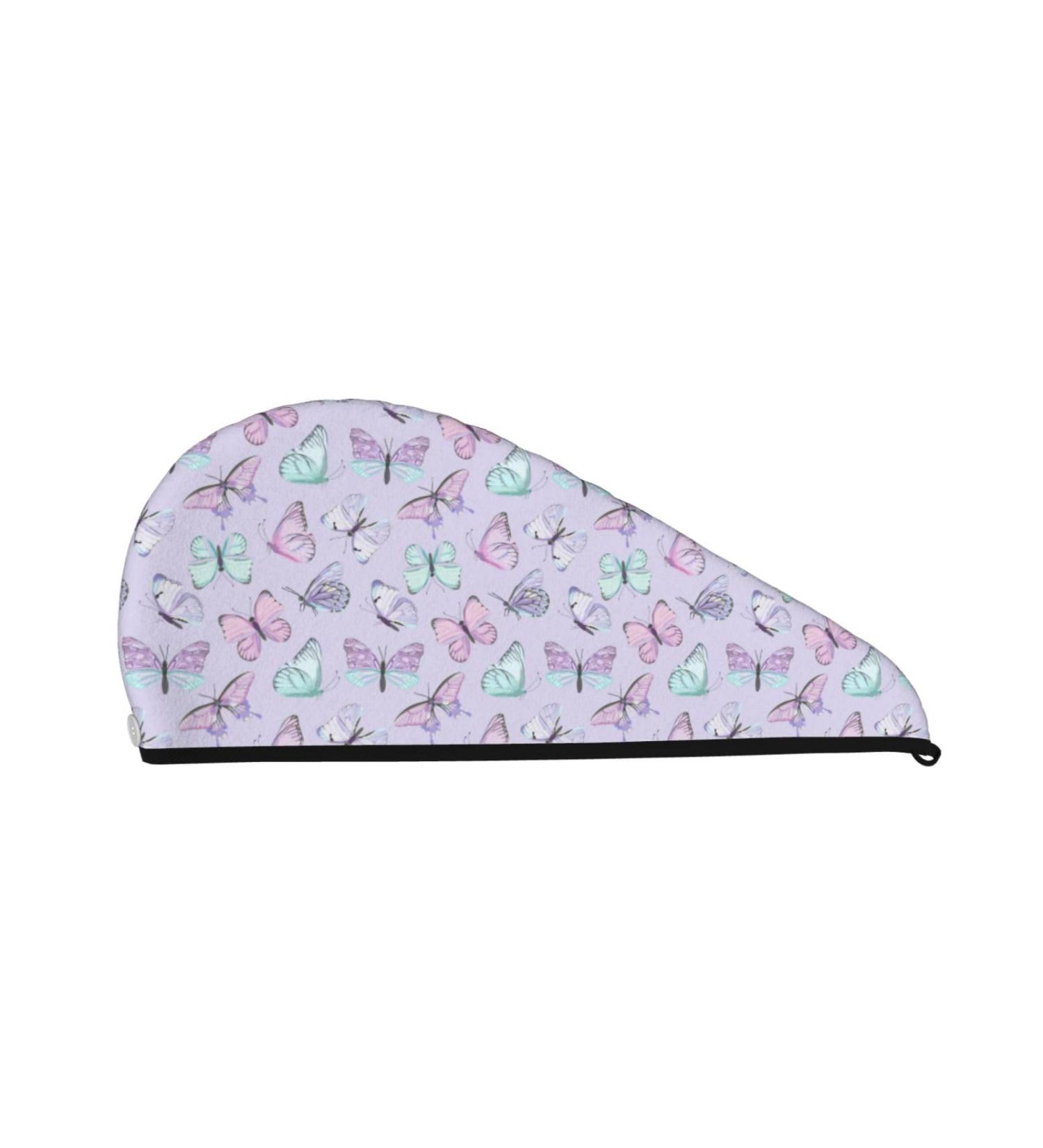 Hair Towel Wrap - Quick Drying Turban with Button | Purple Butterfly Hair Drying Towel - Buy Online on GoSupps.com