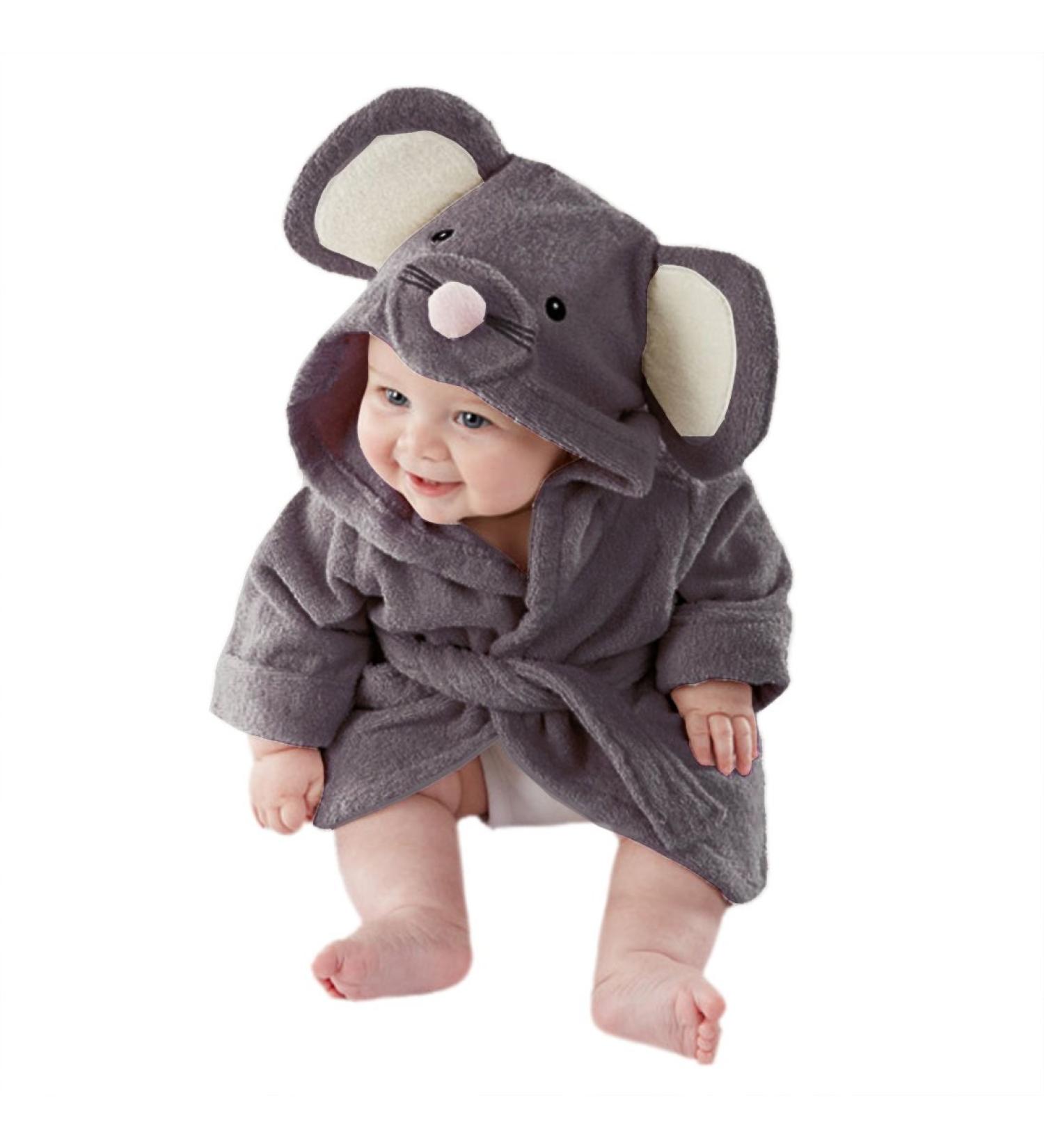CuteOn Unisex Baby Kids Cartoon Animal Flannel Hooded Bathrobe Pajamas Nightwear 120 Mouse