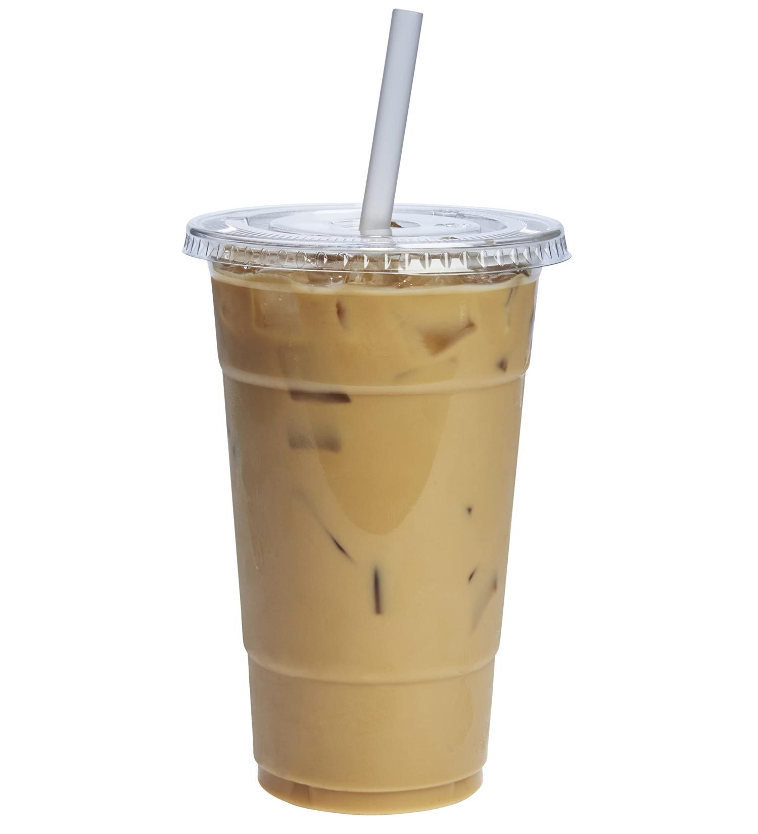 Comfy Package 24 oz. Crystal Clear Plastic Cups with Flat Lids - 100 Sets - Buy Online on GoSupps.com