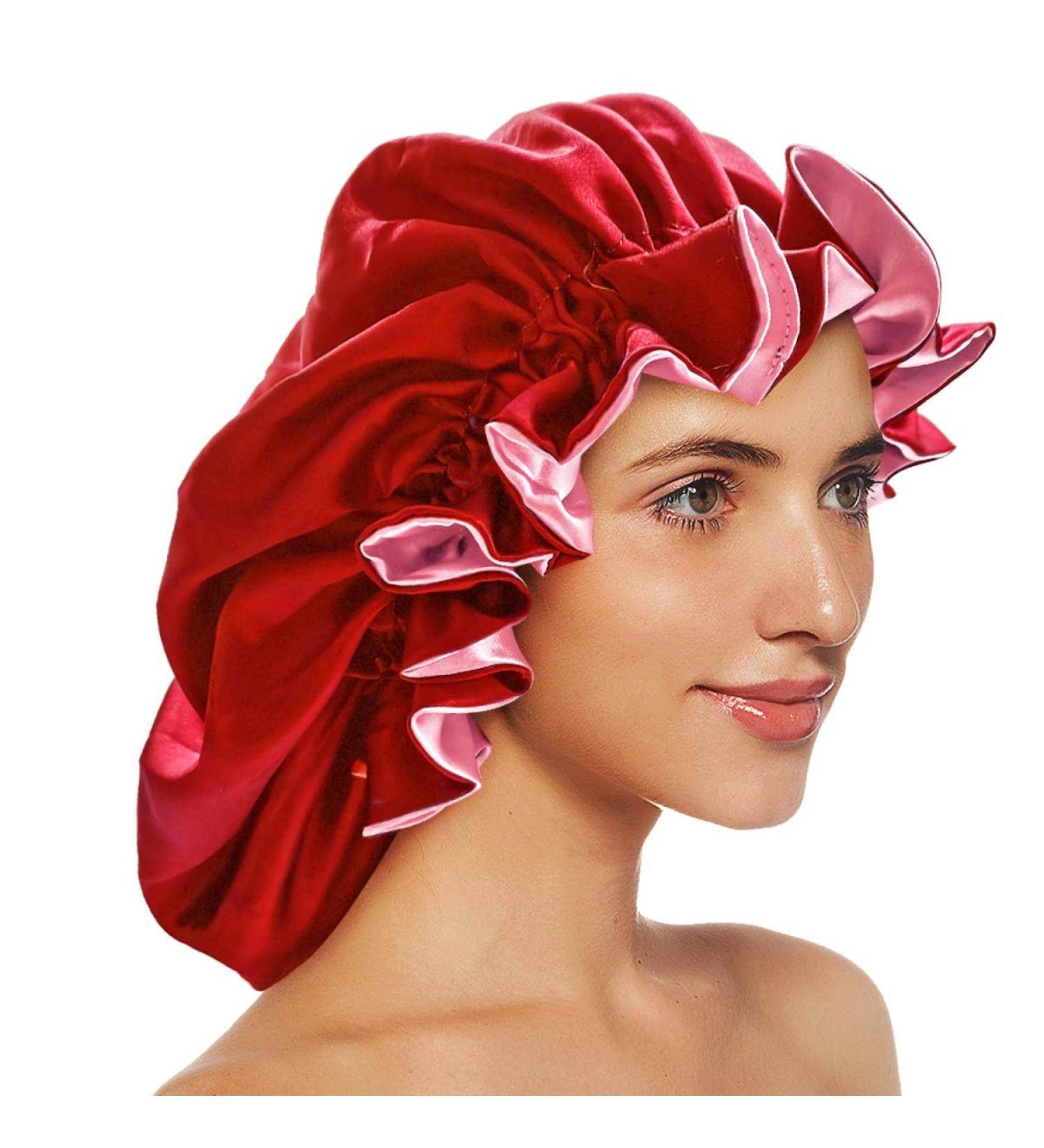 Double Layer Extra Large Silk Bonnet for Women - Red Wine Satin Sleeping Cap for Curly & Natural Hair - Buy Online on GoSupps.com