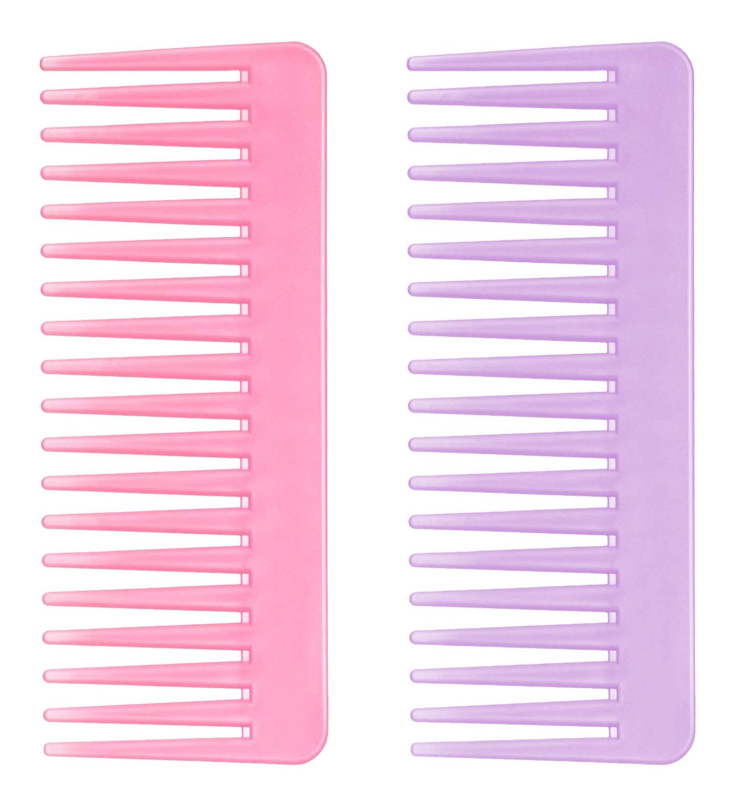 Wide Tooth Detangling Comb Set for Long, Curly, and Wet Hair - No Handle Styling Shampoo Comb - 2 Pieces (Pink & Purple) - Buy Online on GoSupps.com