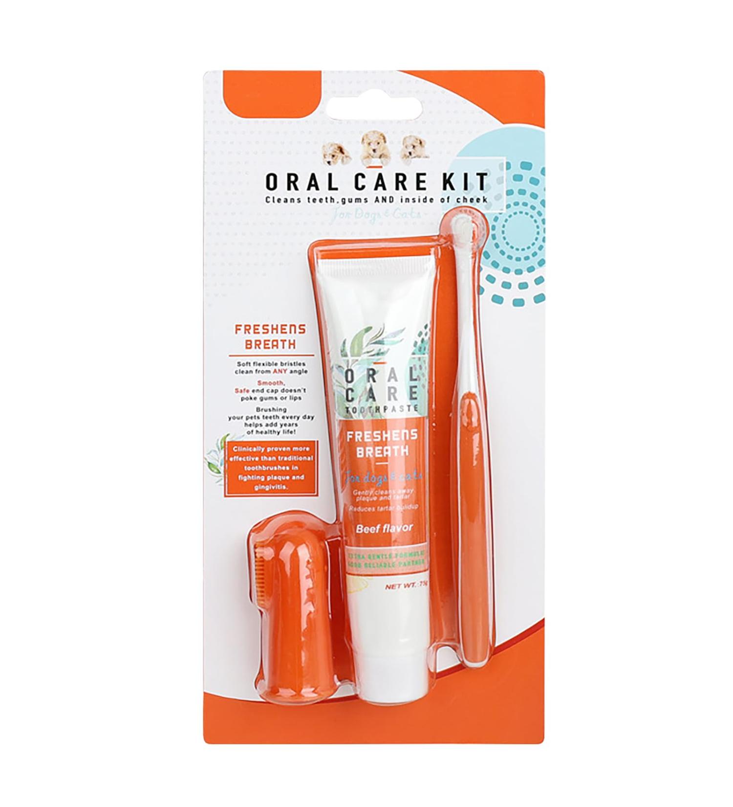 Dog Dental Care Set | Tartar Control Toothpaste & Fingerling Brush for Fresh Breath - Buy Online on GoSupps.com