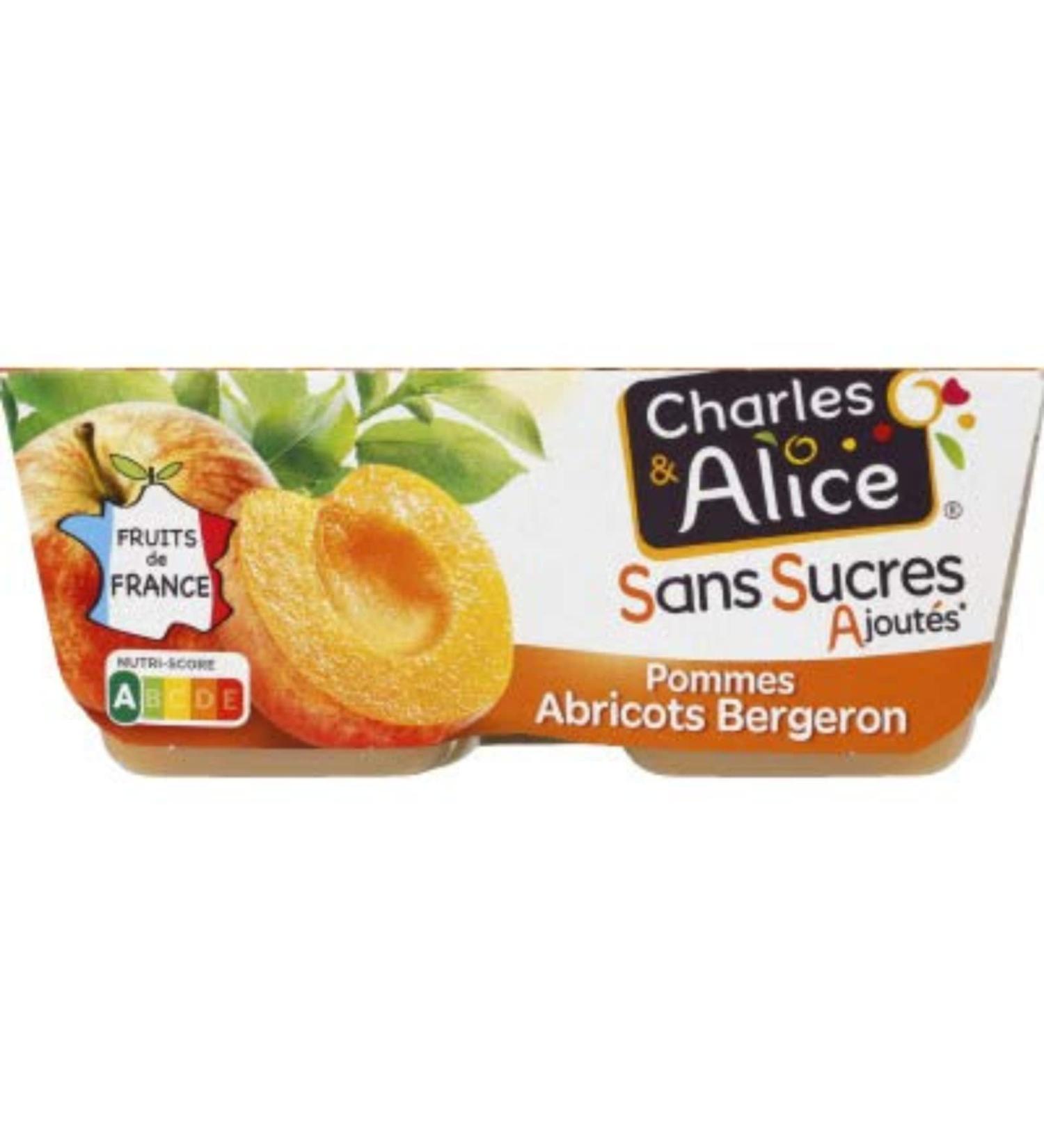 Charles & Alice Bergeron apple/apricot fruit desserts, no added sugar - 4 x 100g pots