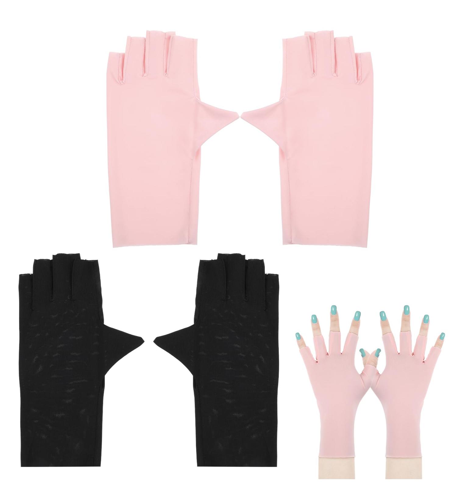 Prasacco 2 Pairs UV Gloves for Nails Anti UV Gloves for Gel Manicure Nail Lamp Professional Fingerless Gloves For Manicures Skin Care Hand UV Protection Gloves for Women & Men (Pink + Black) - Buy Online on GoSupps.com