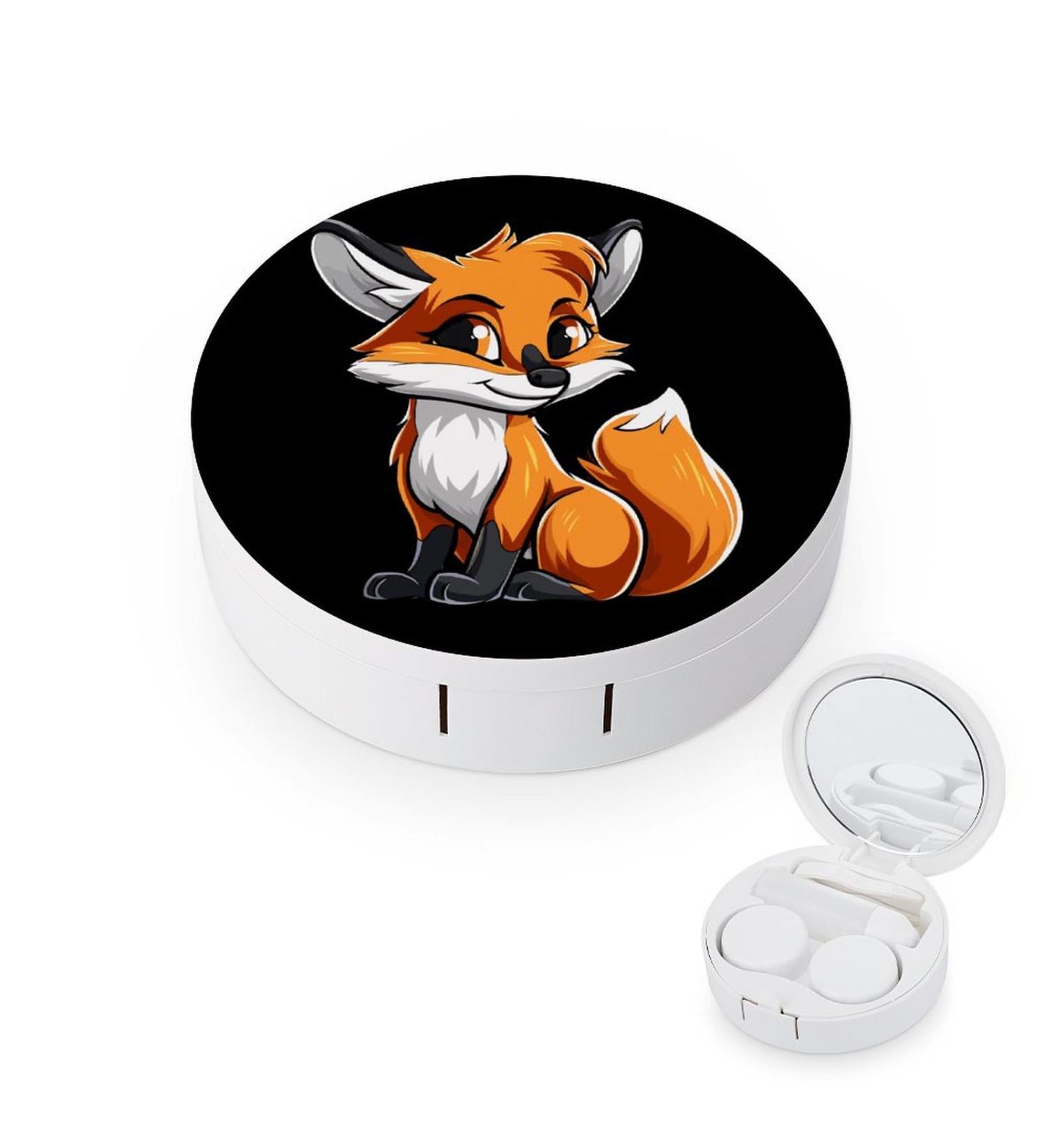 Red Cartoon Fox Contact Lens Case with Mirror - Cute & Portable Eye Lens Travel Kit - Buy Online on GoSupps.com