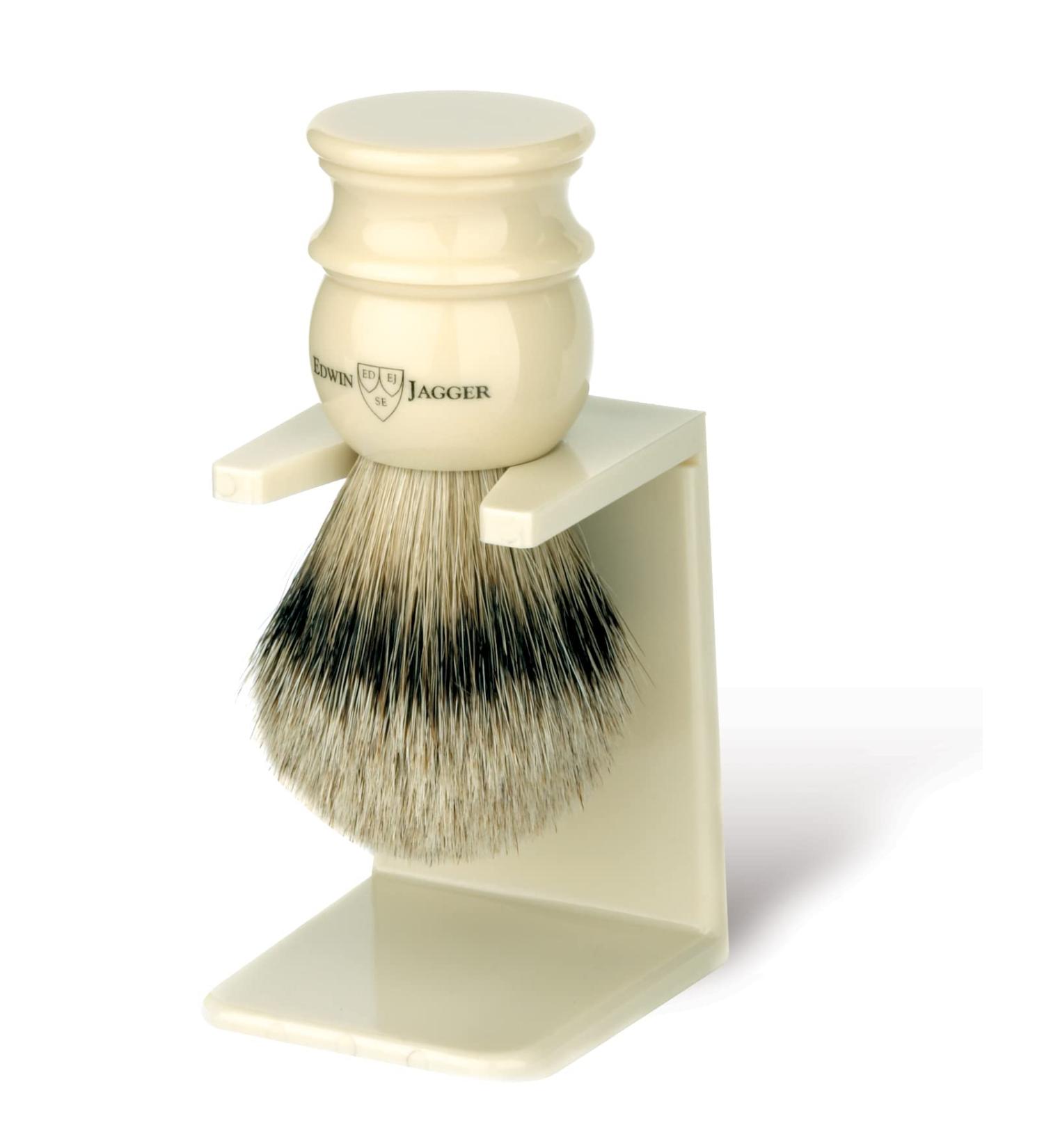 Medium Imitation Ivory Shaving Brush With Drip Stand (White)