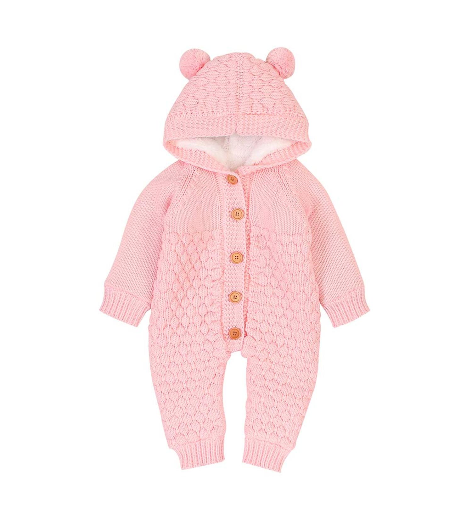 VICROAD Baby Hooded Knitted Romper | Pink | 6-12 Months - Buy Online on GoSupps.com