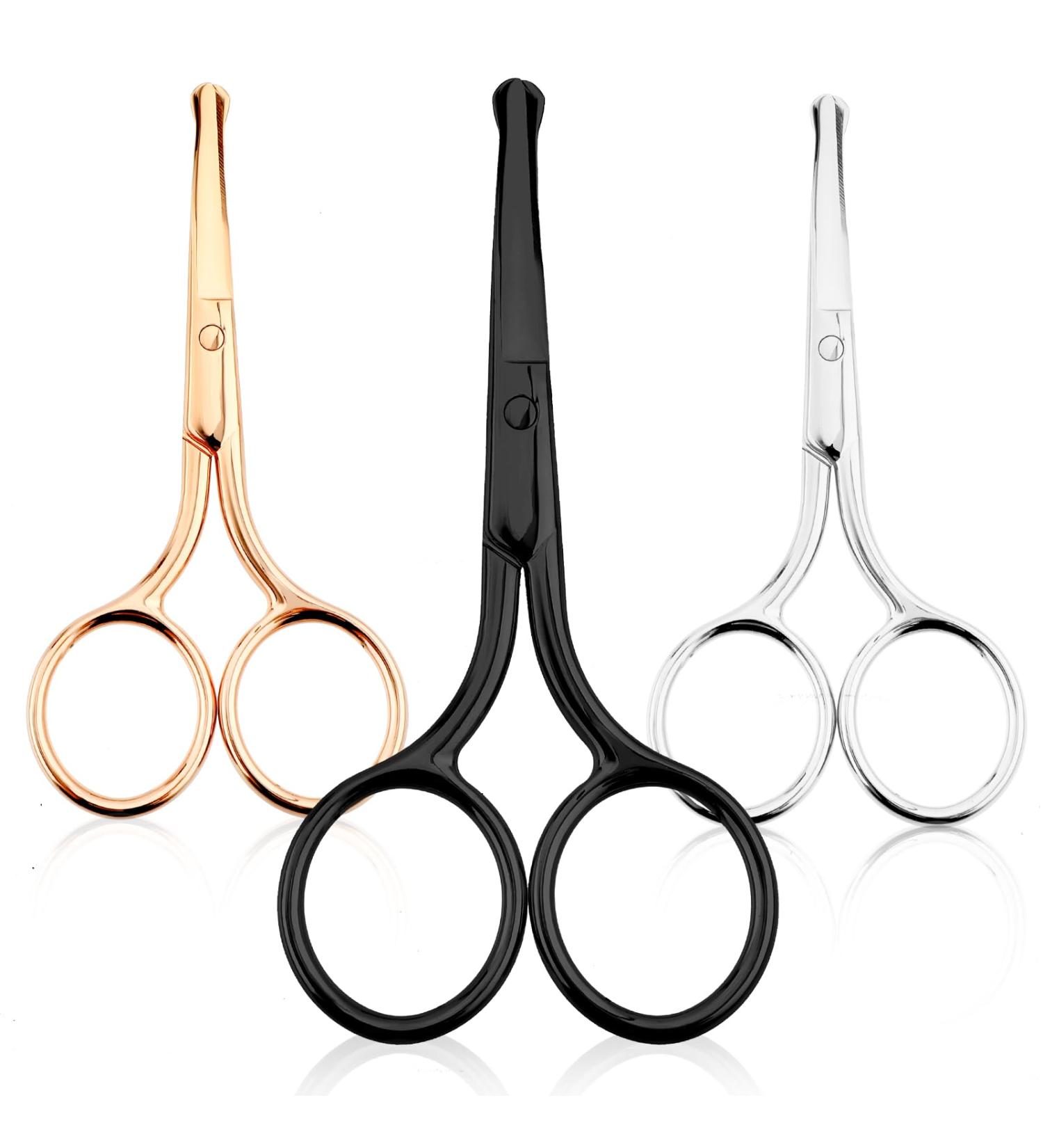 WLLHYF 3 Packs Nose Hair Scissors Rounded Tip Eyebrow Mustache Ear Hair Grooming Trimming Stainless Steel Professional Small Beard Nail Cuticle Eyelashes Beauty Scissors for Men Women Black/Silver/Rosegold - Buy Online on GoSupps.com