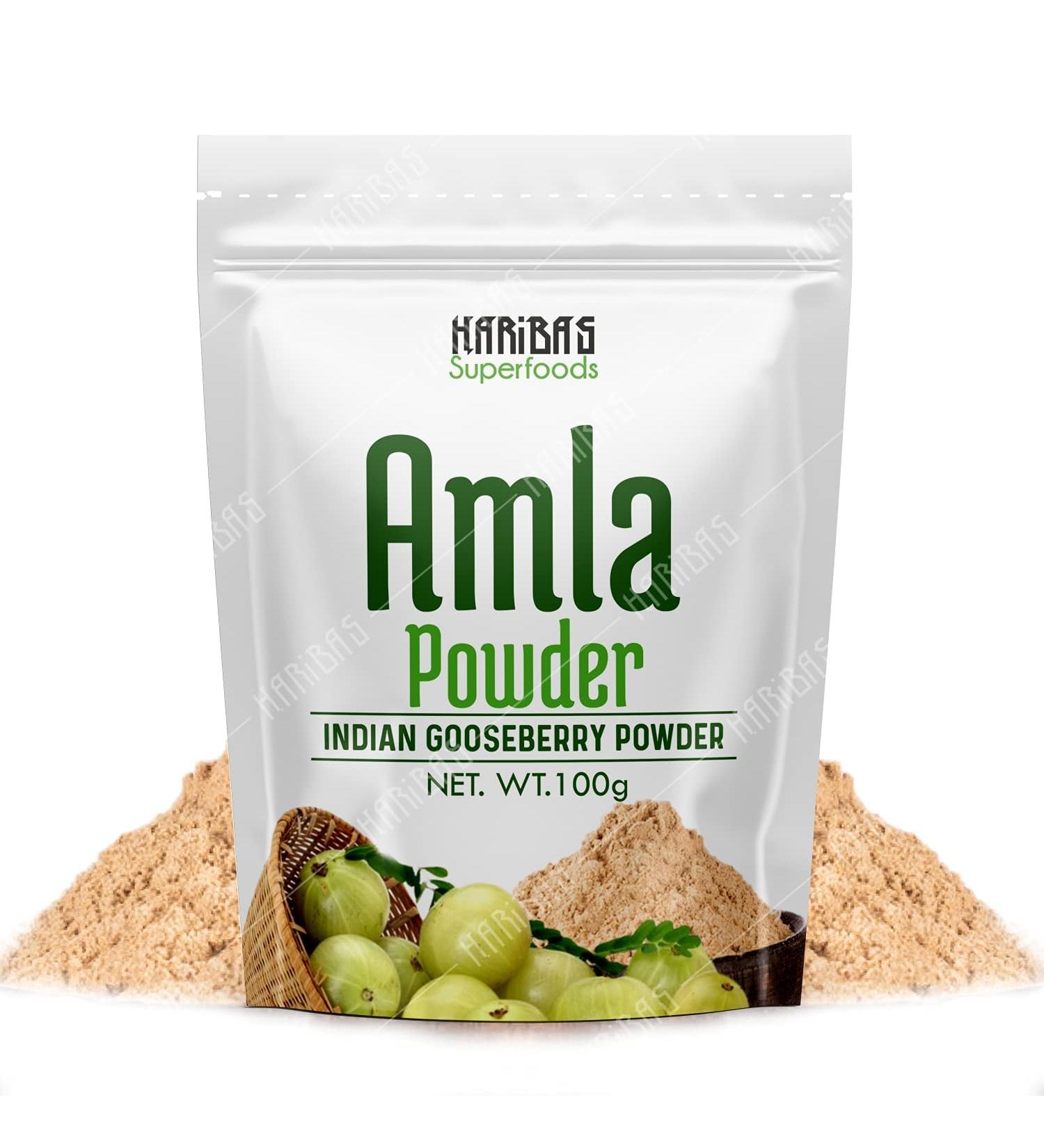 Haribas Superfoods Organic Amla Powder 100GM | 100% Natural Indian Gooseberry Powder for Skin Hair & Health - Buy Online on GoSupps.com